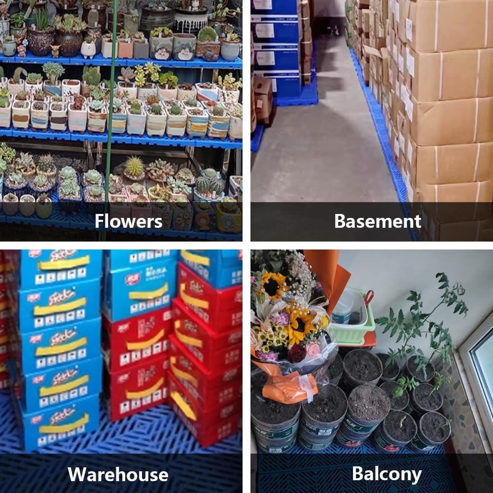 Plastic Pallets 8Pcs - 23.6"x11.8"x1.18" Nestable Lightweight Waterproof Storage Pads, Indoor/Outdoor Use for Kitchen, Basement, Garage, Warehouse, Industrial Use
