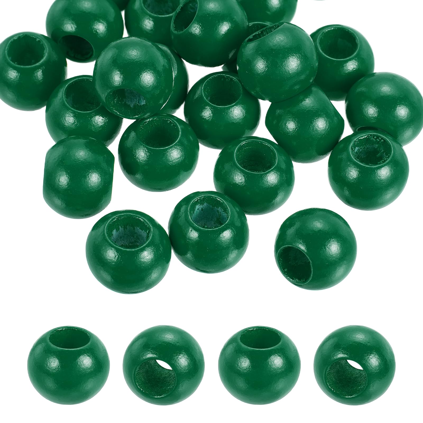 PATIKIL 25pcs 20mm Green Natural Wood Beads with 10mm Hole