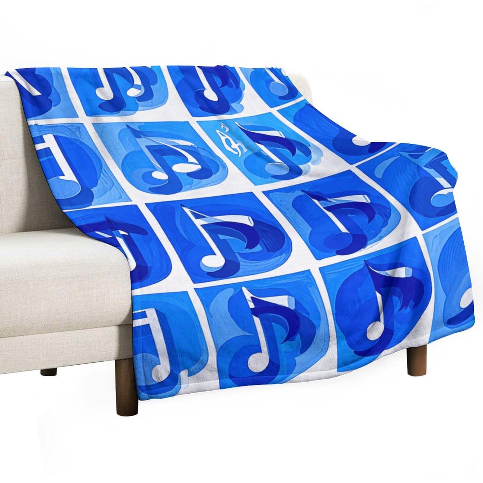 Plaid flanelle bleu imprimé musique pour grand lit et voyage confortable