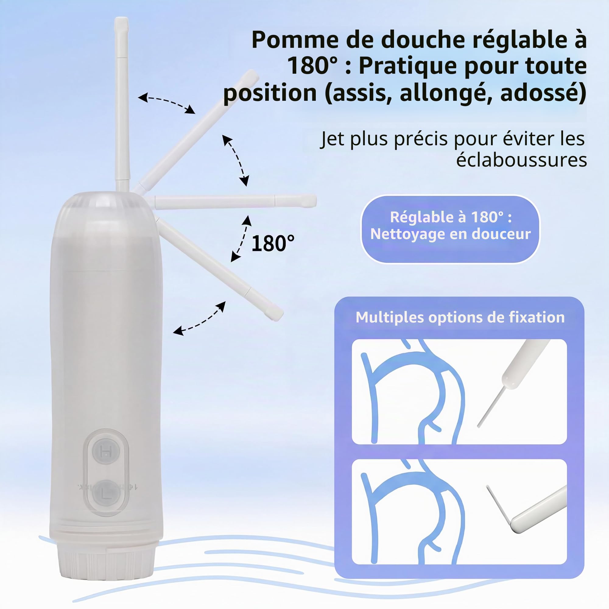 OHAANYY Bidet de Voyage à Piles, Pulvérisateur Portable Électrique, Blanc | Douche intime, buse rotative 180 degrés, étanche IPX7, réservoir 180ml, hygiène maternité, alimentation sans câble AAA