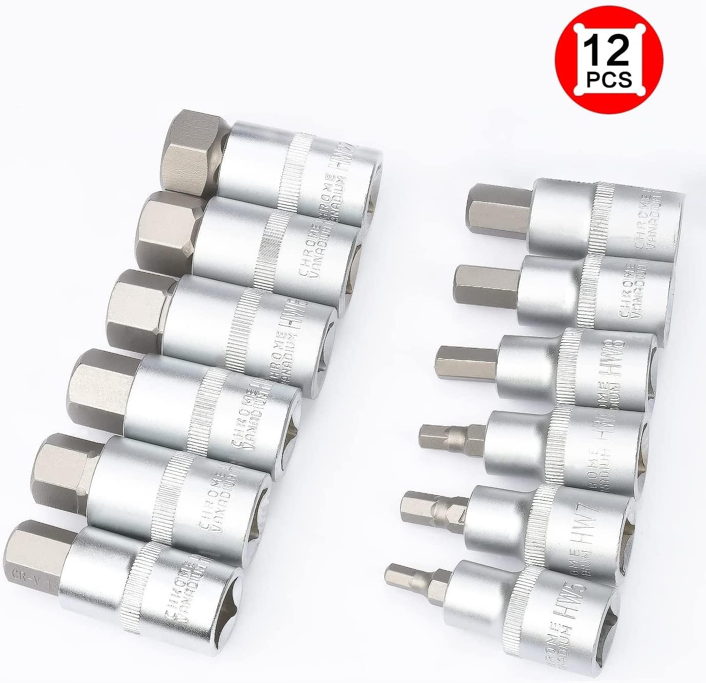 Set di punte per cacciavite, Set di chiavi a brugola, set di 12 pezzi di bussole esagonali, set di bit di cacciavite da 1/2" Premium S2 in acciaio legato da 5-22 mm Kit