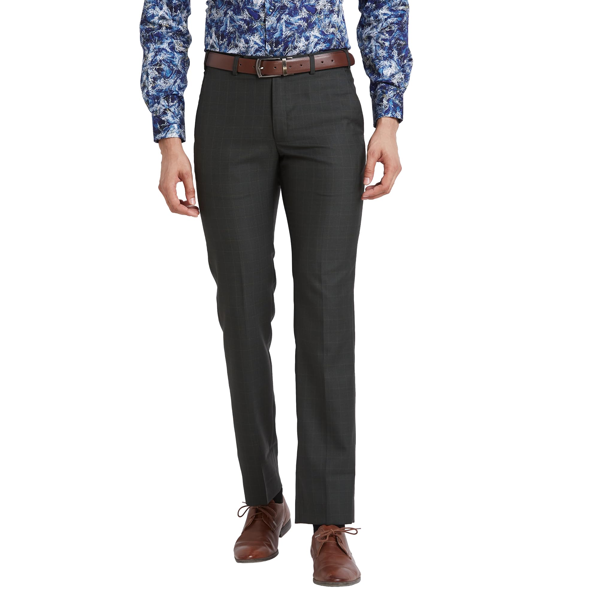 park avenue Men's Checks Pattern Super Slim Fit Polyester Blend Flat Front Formal Trouser-picture-18