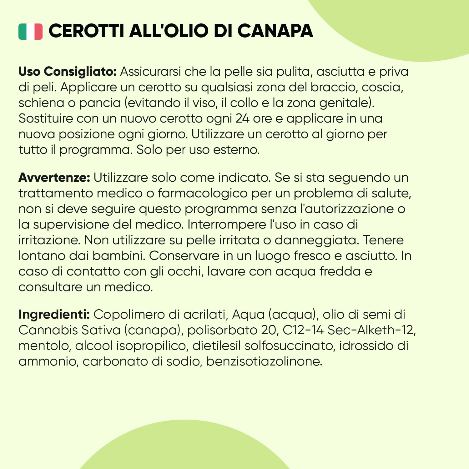 Olio di Canapa in 20 Cerotti Non Testati su Animali (1 ogni 24 ore), Sottili, Discreti, Cerotti all'Olio di Semi di Canapa Prodotti in UK, Pratico Utilizzo, Applicazione Esterna e Solo su Alcune Zone