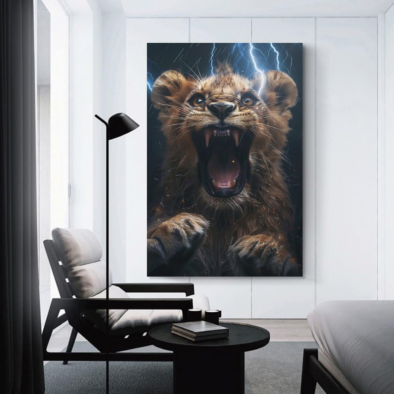 Junmoney Lion Lightning Canvas Wall Picture, 12x18inch(30x45cm), for Front Hall, Corridor Or Welcome Spaces, Wall Decor to Refresh Empty Corners