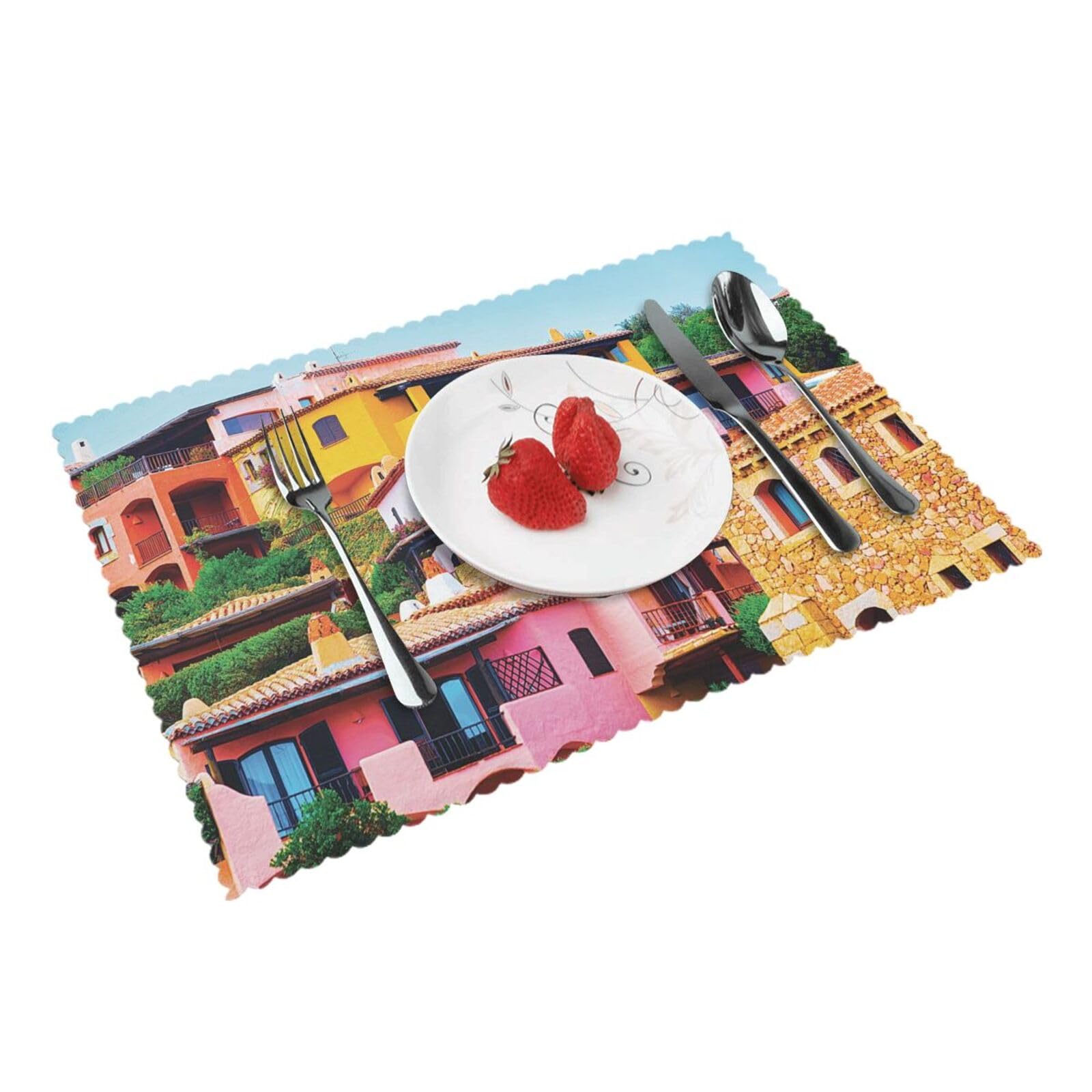 mountain village Printed Placemats Set of 4 PCS Washable Placemat for Kitchen Table Heat-resistant Table Mats 45x30 CM