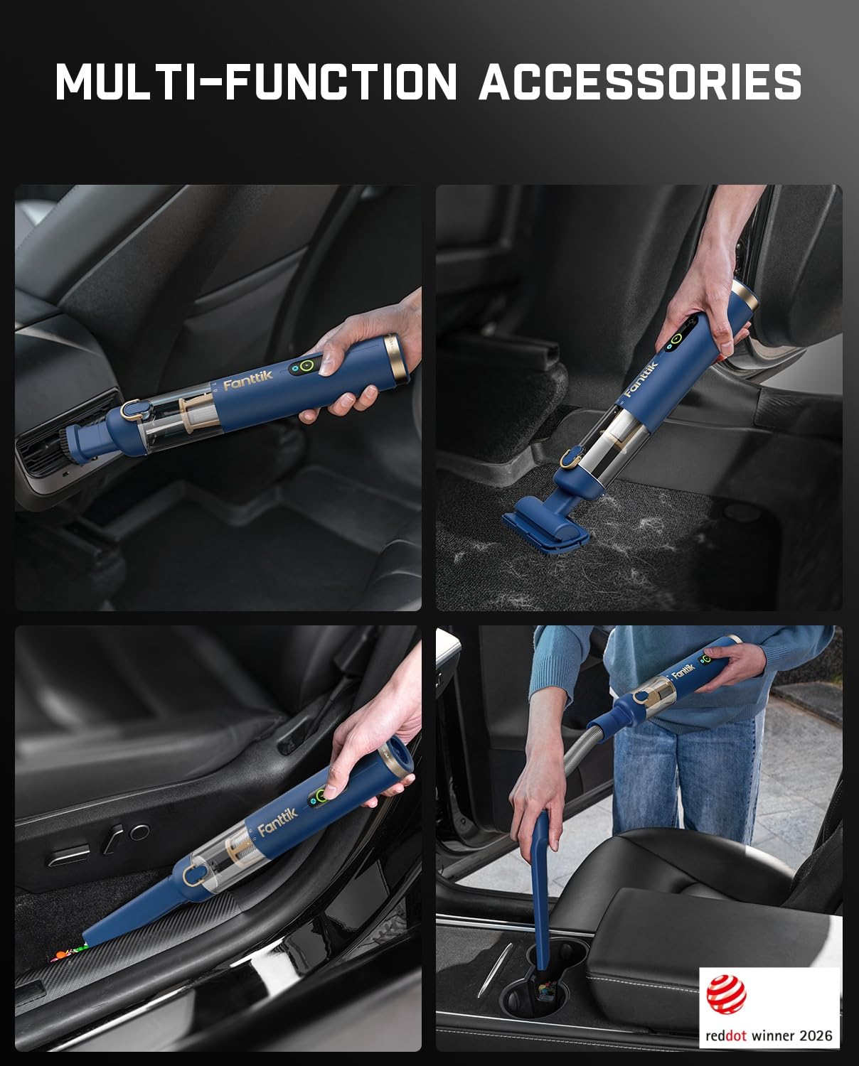 Fanttik Slim V10 APEX Cordless Car Vacuum, 4-in-1 Portable Mini Handheld Vac, Upgraded Smart Digital Display, 19kPa Suction Power, 2 Suction Modes for Small Jobs, Car, Office Desk, Keyboards (Blue) view 6