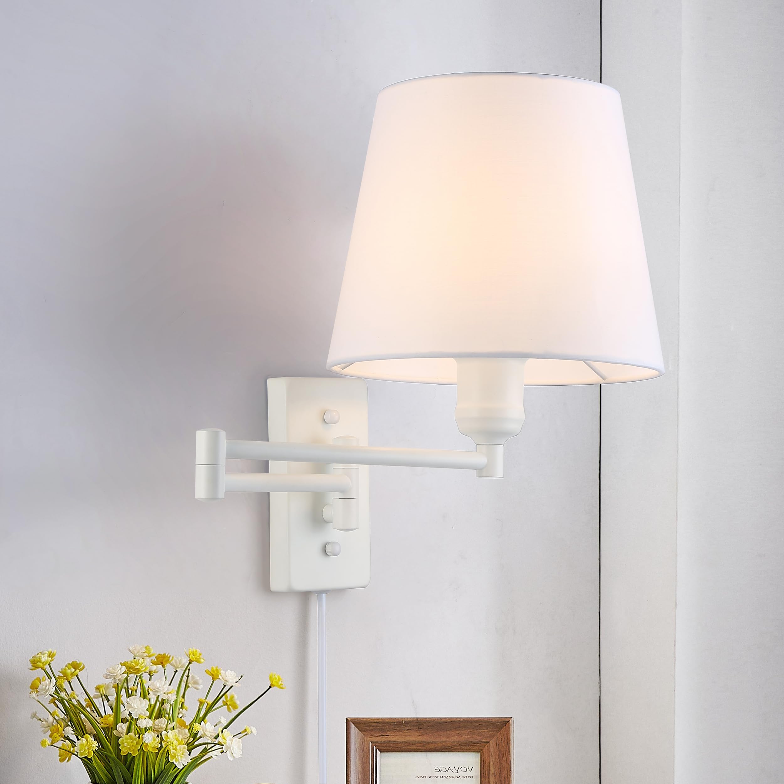 SUNLLOK Swing Arm Wall Sconces, Silver Wall Lamp with Plug in Cord and Switch - Image 2