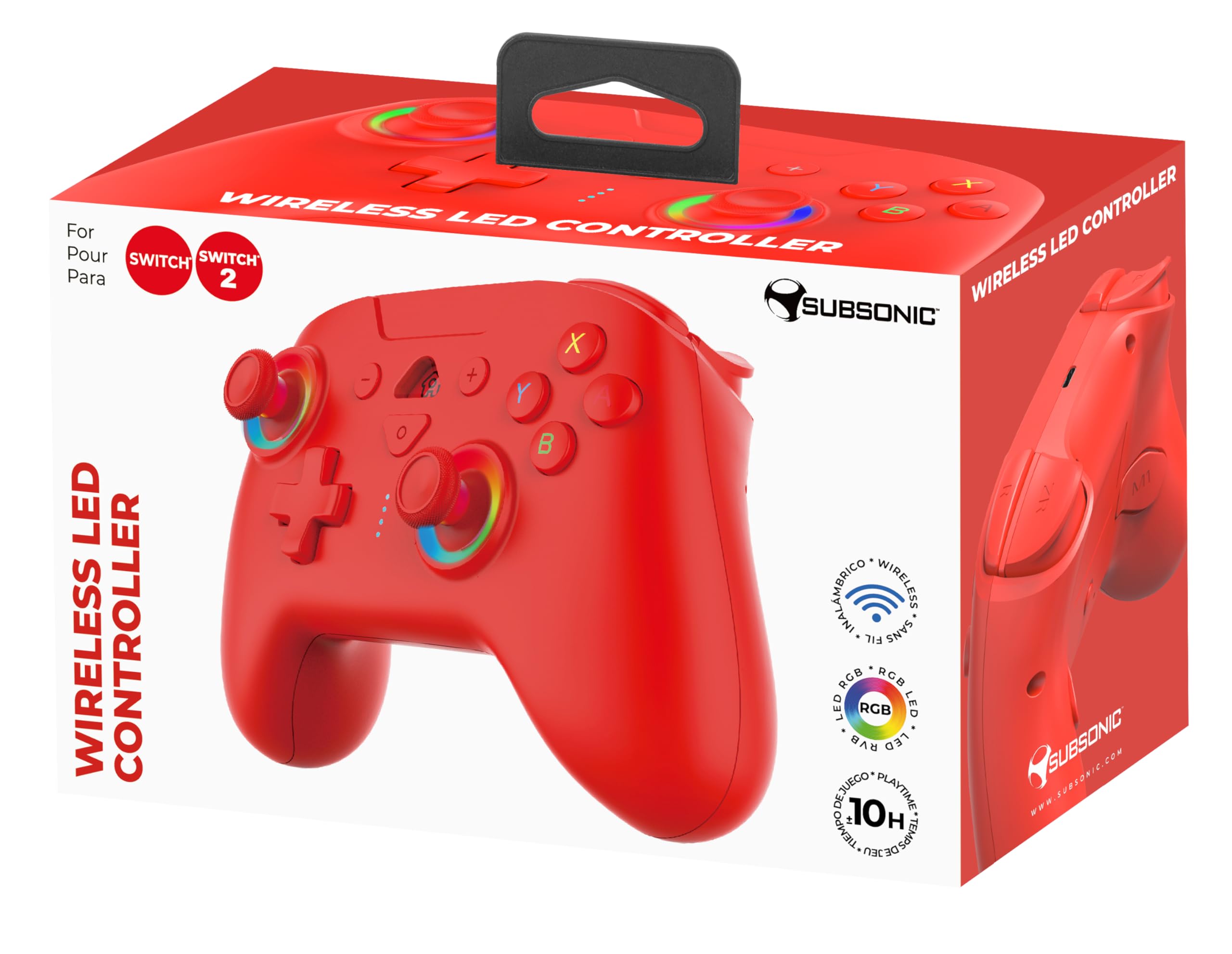 Subsonic – Mando para Nintendo Switch/Switch 2 - Mando Switch inalámbrico bluetooth con LED, vibración y giroscopio - Rojo