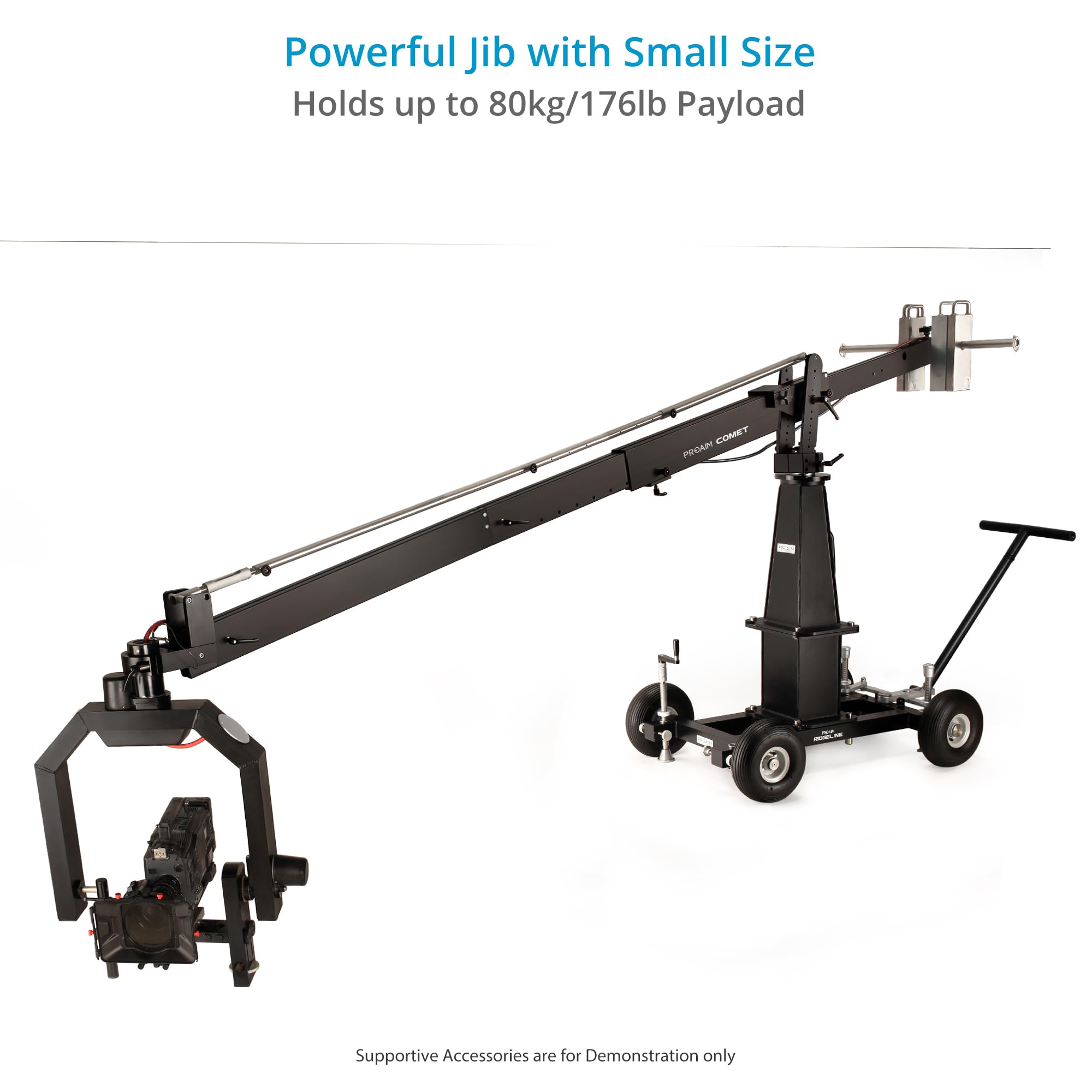 Grúa PROAIM Comet 12ft telescópica Heavy-Duty Euro/Elemac, 80 kg | Grúa de cine hasta 10,5 ft; extensión 3,4 ft con giro e inclinación bloqueables y montaje sin herramientas