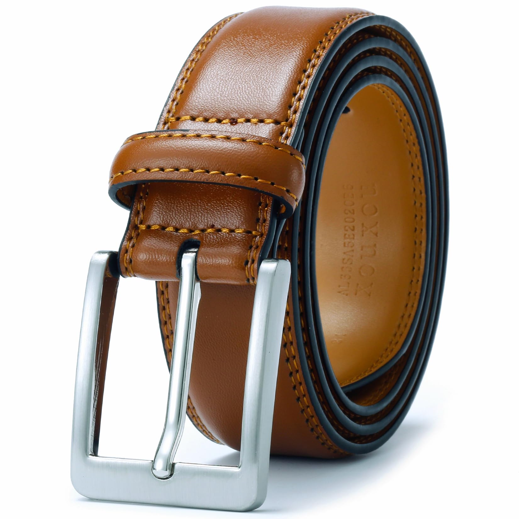 XOUXOU Men's Genuine Leather Belt - Classic Prong Buckle, Coffee Color, Size 42 (Fits Waist 40) - View #4