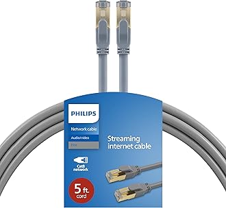Philips Cat8 Ethernet Cable, Long 5 Ft Cord, 40 Gbps, 2000Mhz, RJ45M Connector, SSTP, for Computer, Game Console, Cable/DSL Modem, Network Switch, Streaming Device, Gray, SWR3523GR/37