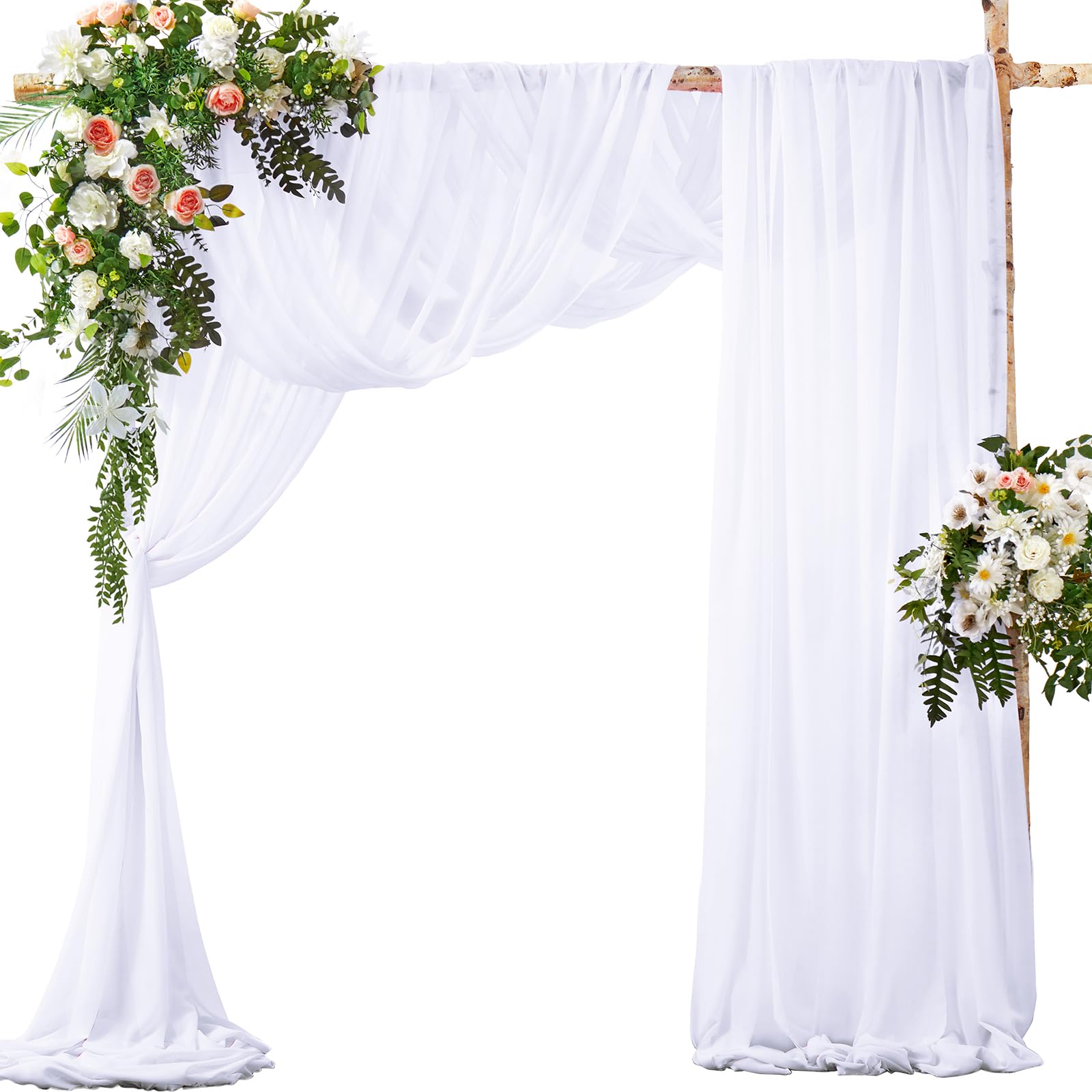 SiinvdaBZX 2 Panels Wedding Arch Draping Fabric 30" x 20Ft White Sheer Chiffon Fabric Outdoor Extra Long Decorative Drapery Fabric for Party Ceremony