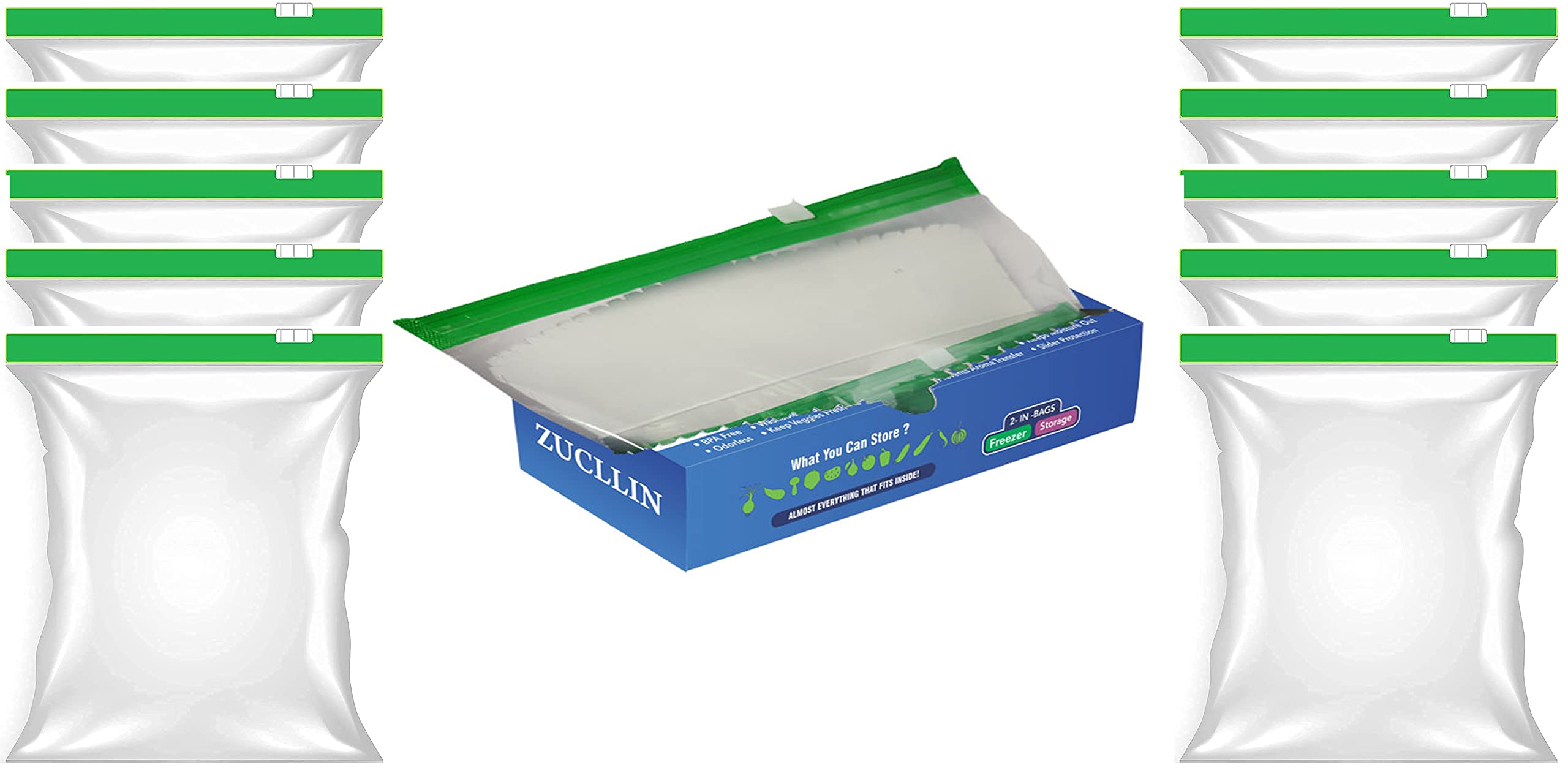 ZUCLLIN Pack-10 Zip Lock Bags for Food Storage-Reusable Zip Lock Pouch-Durable & Leakproof Ziplock Bags for Food Organization-Bpa Free,Eco-Friendly,Zip 'N' With Slider-R-321,12 Cm,8 Cm,5 Cm,Blue