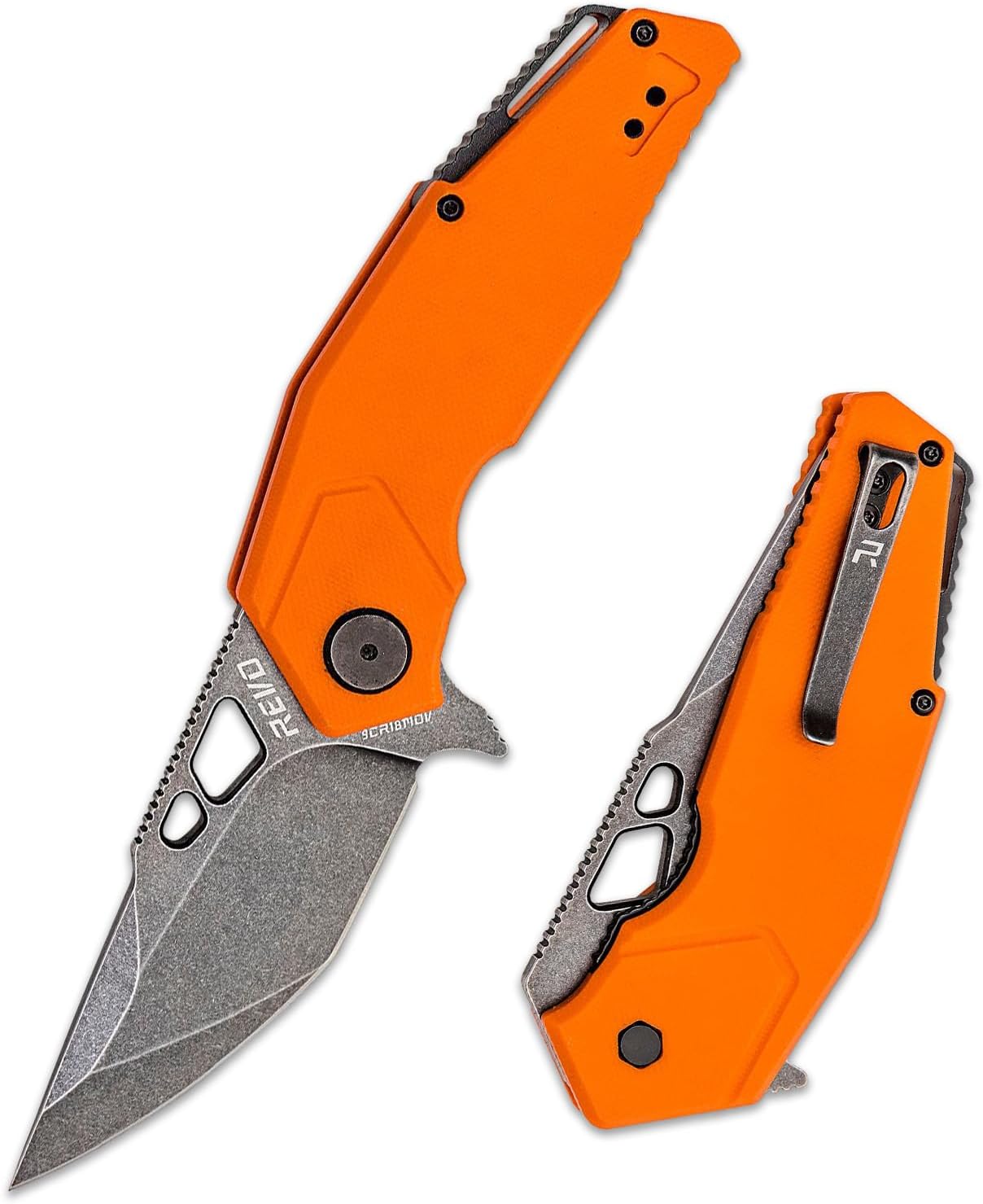 REVO Berserk REV2 - Gray, 3.875" Engineered Stainless Steel with G10 Scale Handle, Flipper Tab Open Ball Bearing Pivot System, Heavy Duty Blade with EDC Grind, Reversible Pocket Clip Tactical Knife