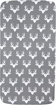 Dear Baby Gear Deluxe Baby Crib Sheet - Cotton Polyester Infant Sheets - Soft Machine-Washable Crib Mattress Cover - Newborn Nursery Bedsheet - White Antler on Charcoal Gray Print, 52"x28"x10"