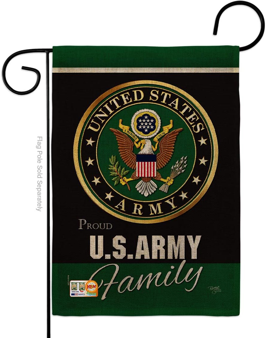Army Proudly Family Burlap Garden Flag Armed Forces Rangers United State American Military Veteran Retire Official Small Decorative Gift Yard House Banner Double-Sided Made In USA 13 X 18.5