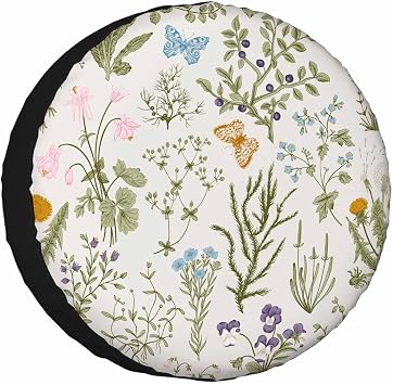 Vanilla Wildflowers Spare Tire Cover 15 inch Wheel Colorful Plants Protectors Weatherproof Universal for Trailer Tire Cover Rv SUV Truck Camper Travel Trailer