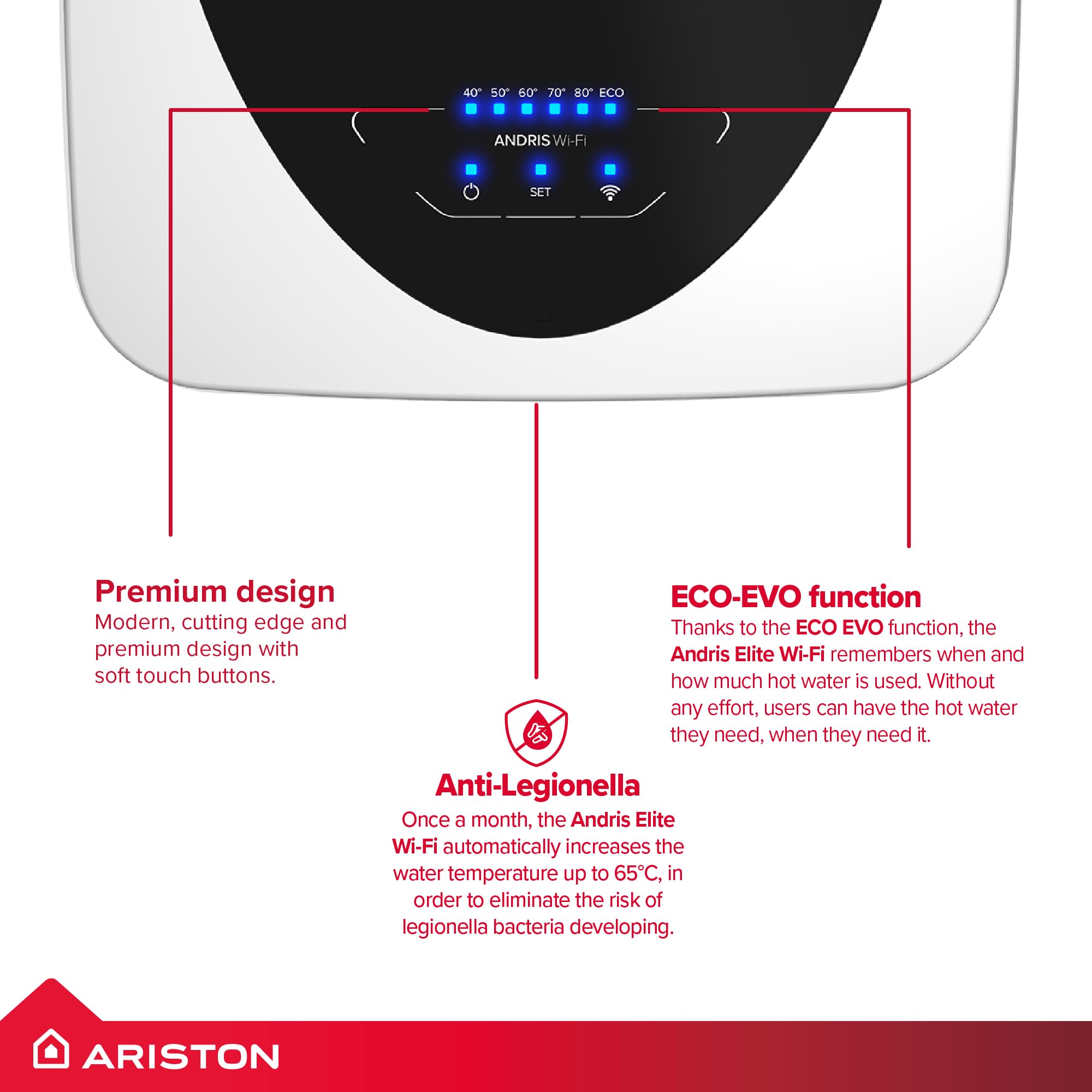 Ariston Andris Elite WiFi 10l Scaldabagno Sotto Lavello 4012004 2.5kw Bianco per Scaldabagno Caldo Lavello