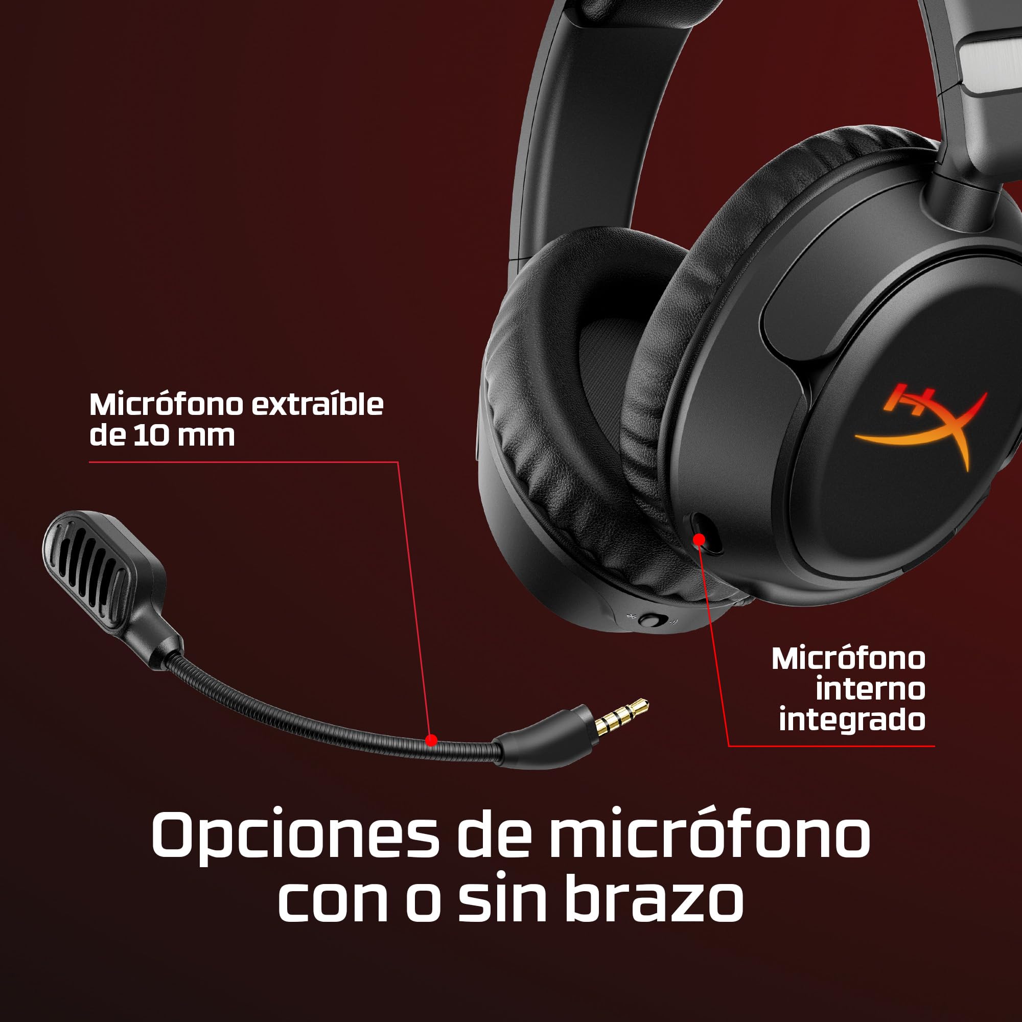 HyperX Cloud Flight 2 – Auricular Gaming inalámbrico, Luces RGB Personalizables, batería 100 Horas, Dual Wireless 2.4GHz y Bluetooth, Instant Pair, PC/PS/Switch/Móvil, Negro
