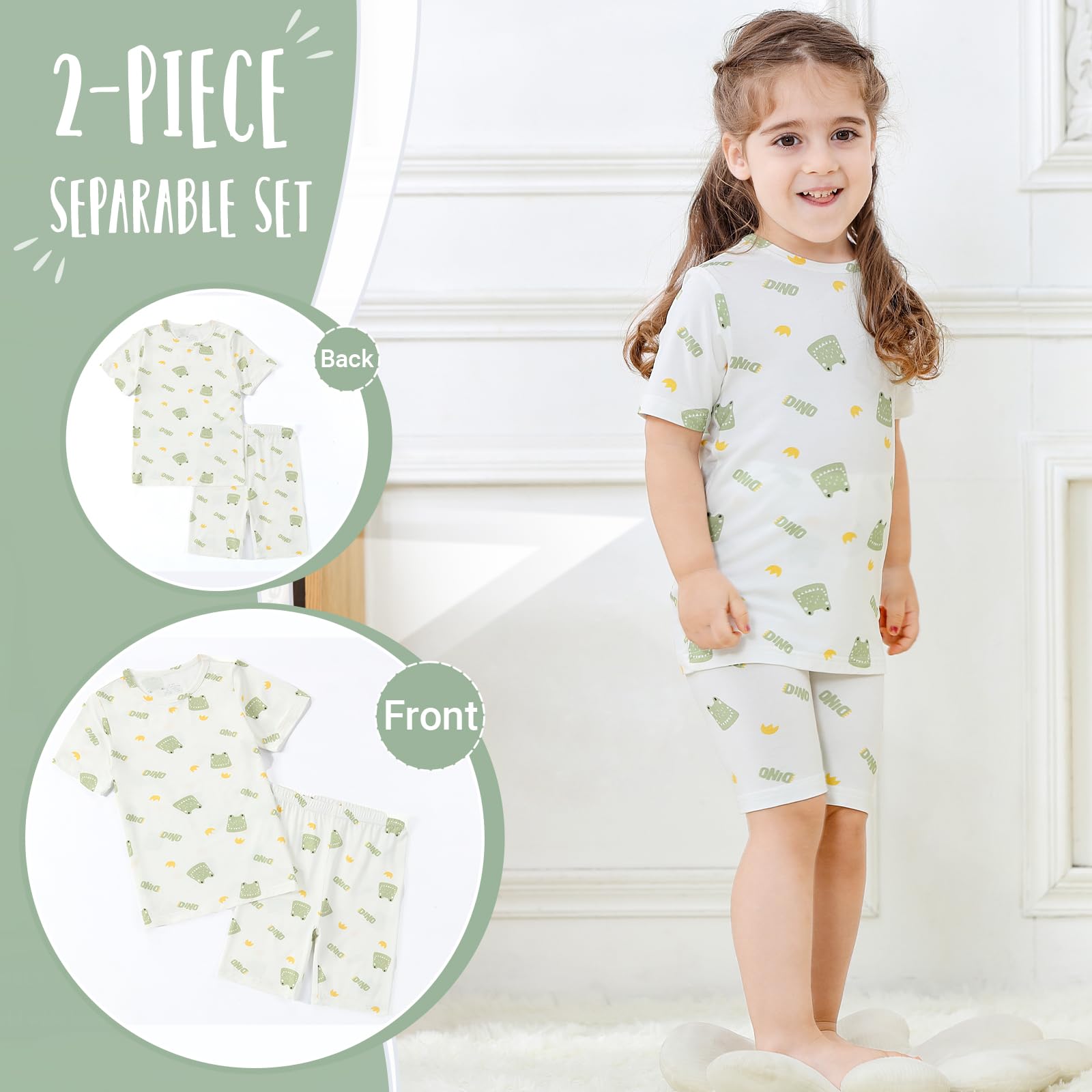 HAHASHOW Pigiama Bambina Estivo bambù Completi Estivi Bambino Traspirante Maglietta Bambino e Pantaloncini Bambina 2-8 Anni