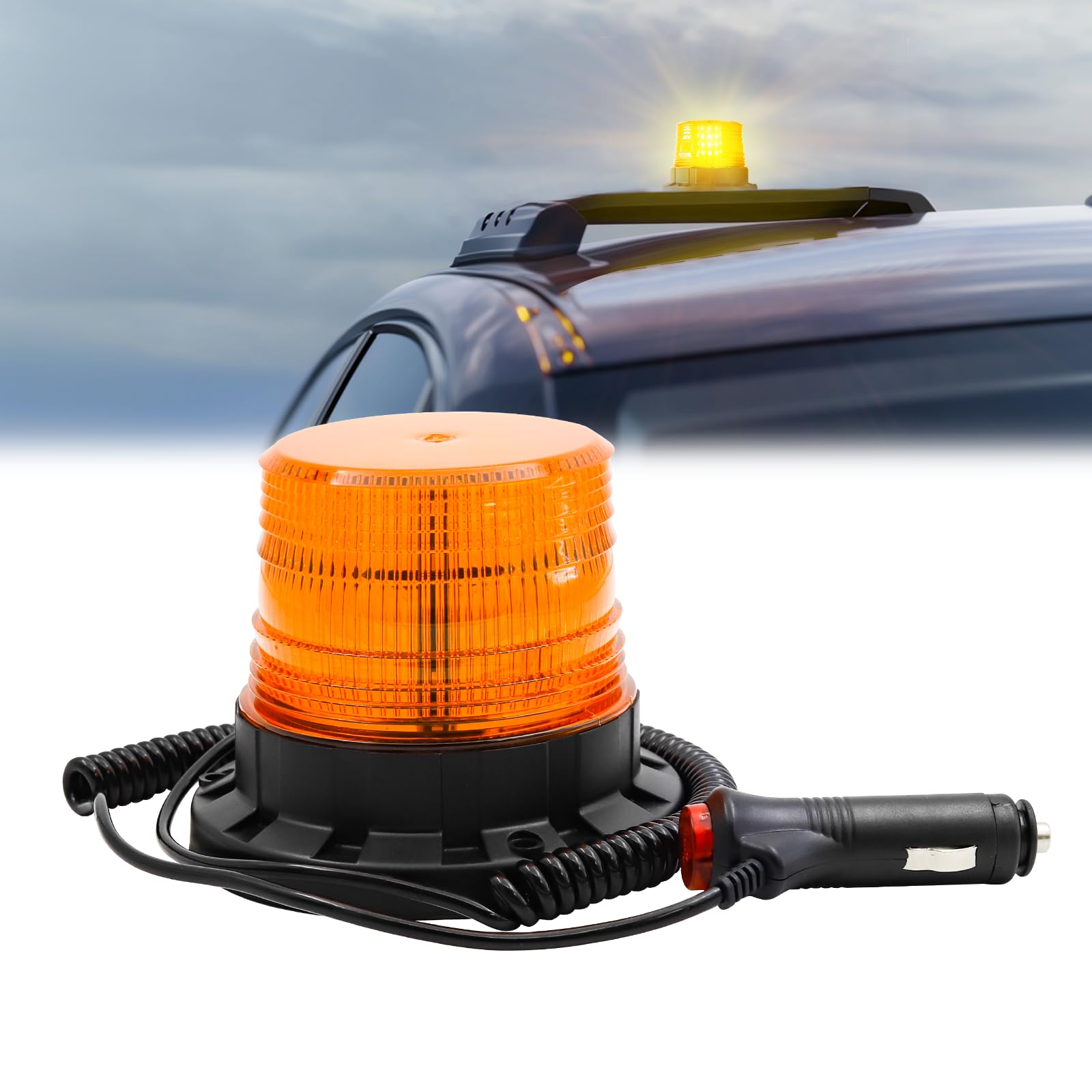 Gyrophare Orange LED,12V 24V Girophare LED Vehicule Magnétique d'Urgence Avertissement Strobe ON/OFF pour véhicule Tracteur de golf UTV Car Bus Emergency Warning Strobe (Jaune)