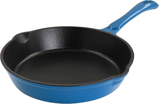 Megachef Enameled Round 8 Inch PreSeasoned Cast Iron Frying Pan in Turquoise MCCE-8