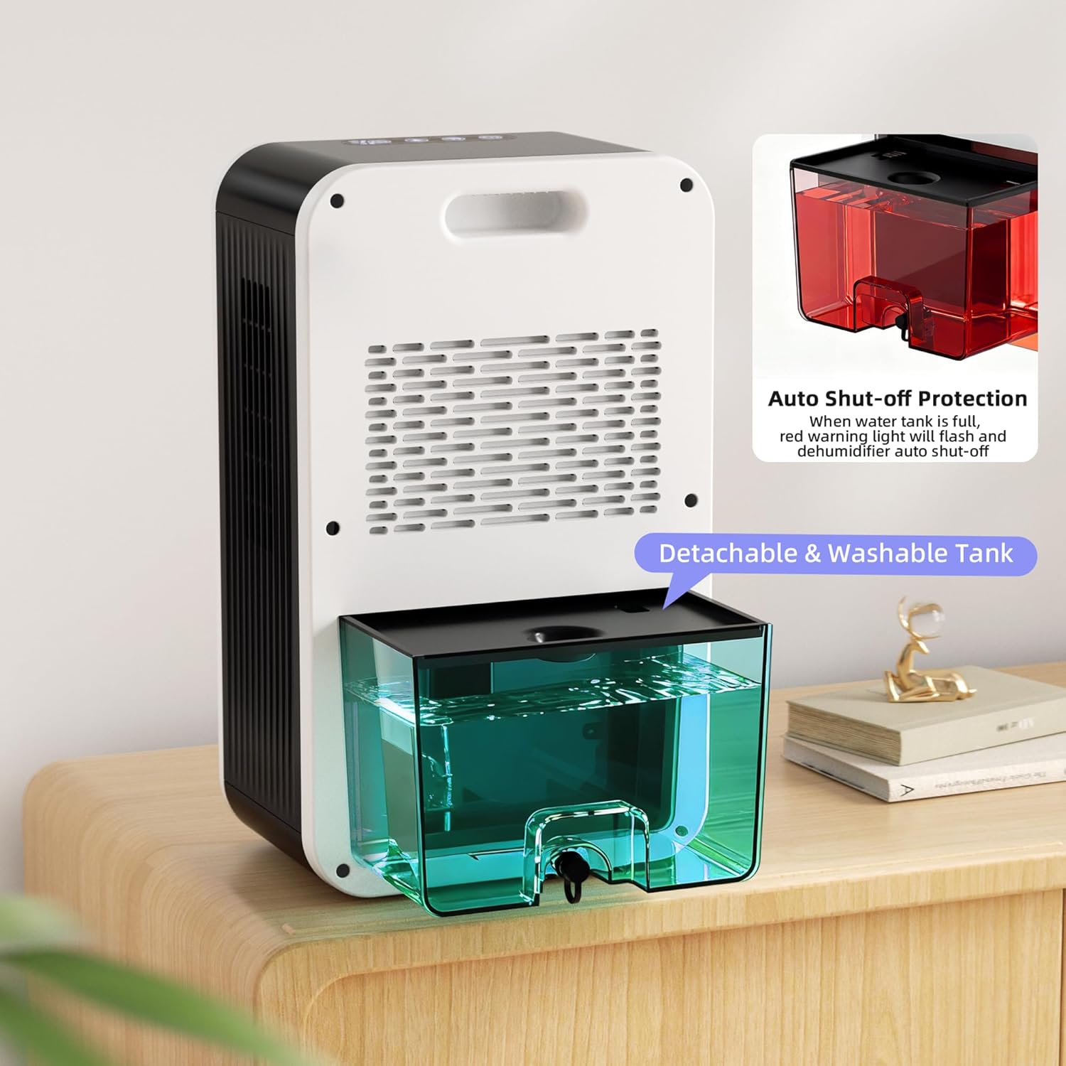 Dehumidifier, 95OZ Dehumidifiers for Home 1000 Sq.Ft, Quiet with Auto Shut Off, Humidity Display Dehumidifier for Bedroom/Bathroom, Timer, Drain Hose, 7-color LED light, Moisture Absorbers (White)