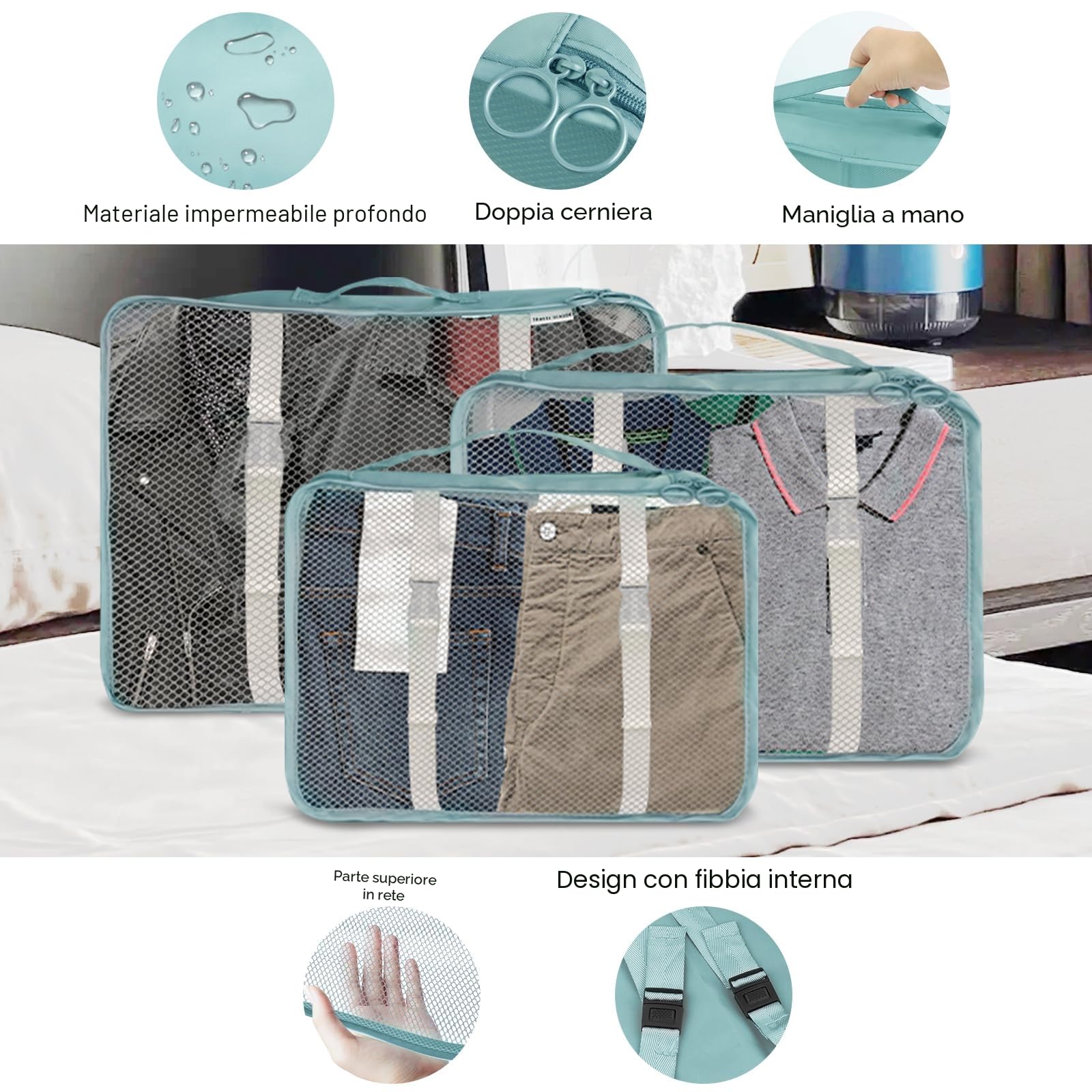Organizer Valigie, 7 Pezzi Sistema di Cubo di Viaggio, organizzatori valigia viaggio, organizer valigia salvaspazio, per Vacanze e Viaggi, Organizer Valigie Set, Viaggio Accessori Utili