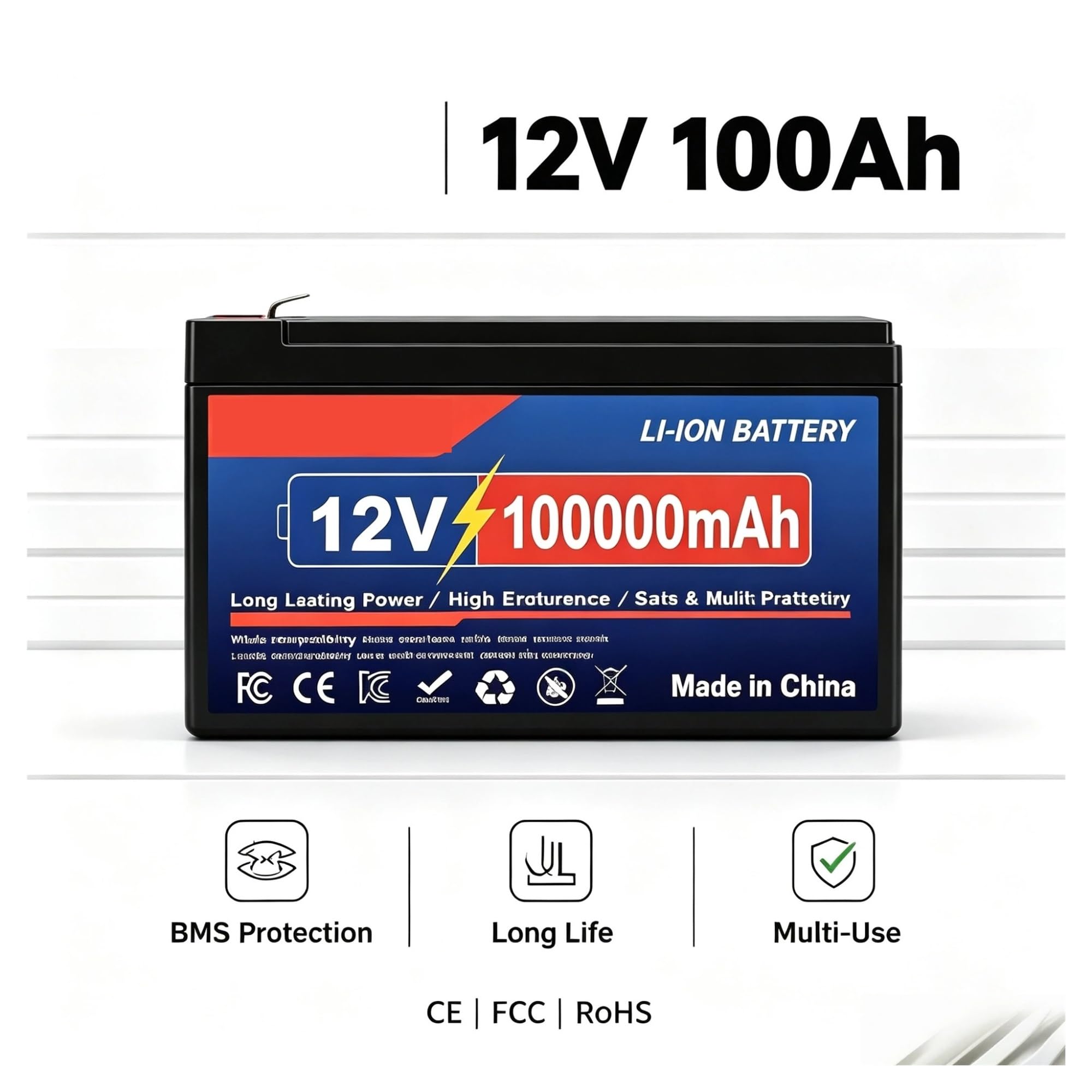 Batteria al litio LiFePO4 di grande capacità 12V 100Ah BMS integrato