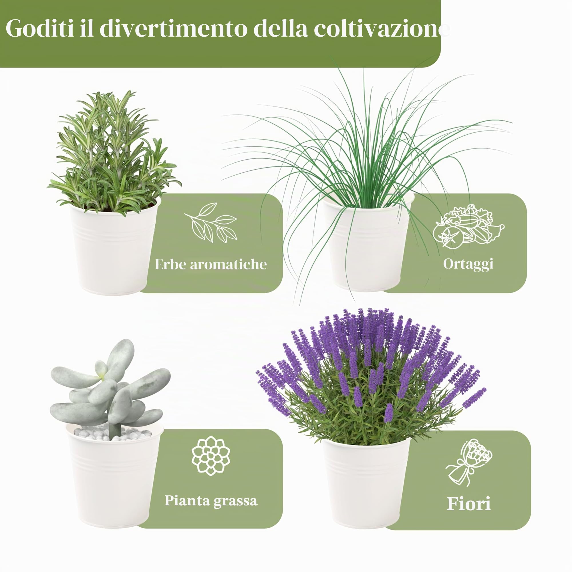 PERFNIQUE Giardino di erbe aromatiche da interno, fioriera da giardino per interni ed esterni, vasi per piante da fattoria, kit da giardino per davanzale con vassoio, vasi da finestra per piante da