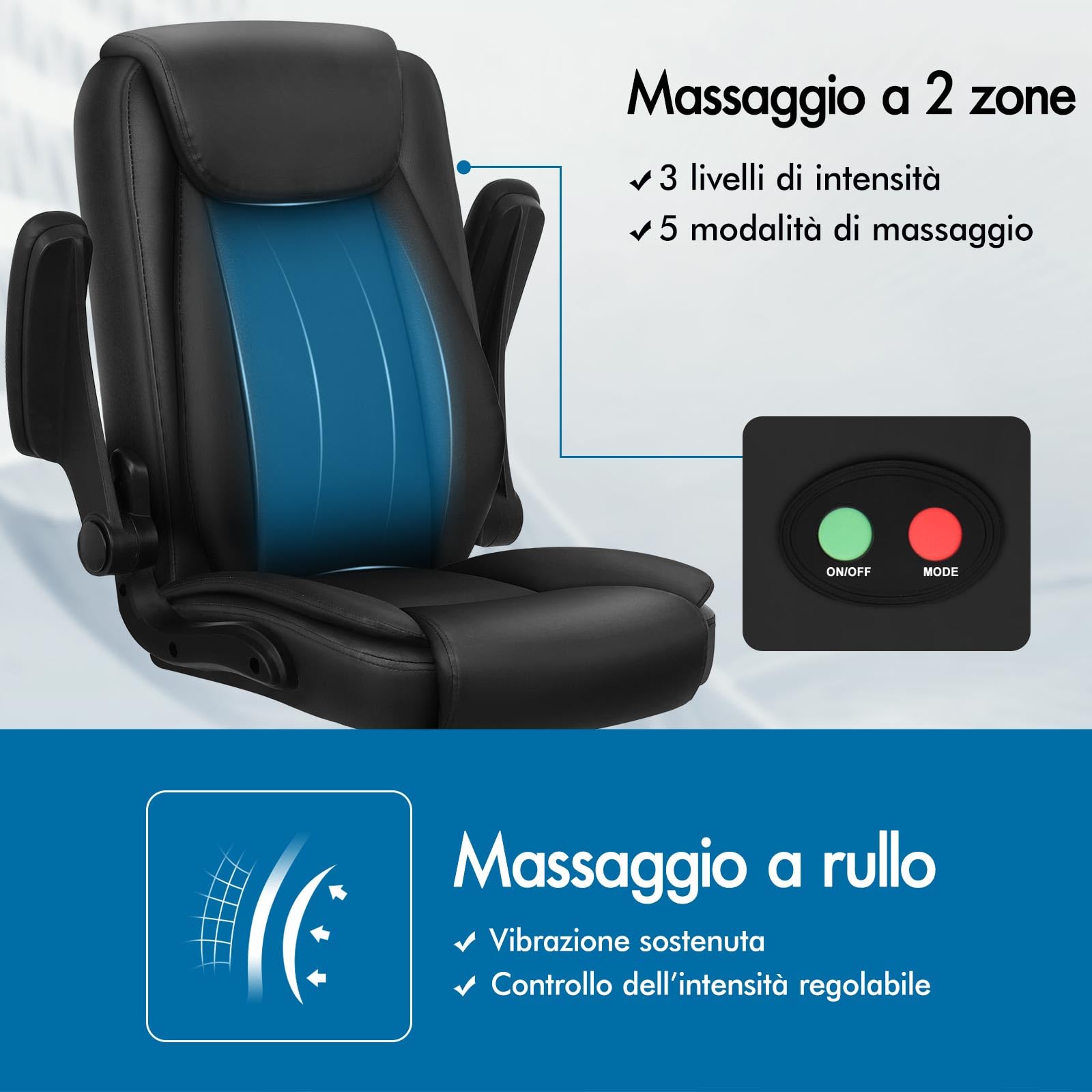 ALFORDSON Sedia Ufficio Ergonomica con Massaggio, Sedia Scrivania con Supporto Lombare, Poltrona Girevole ad Altezza Regolabile per Studio e Sala Riunioni, Portante 150 kg, Similpelle(Nera)