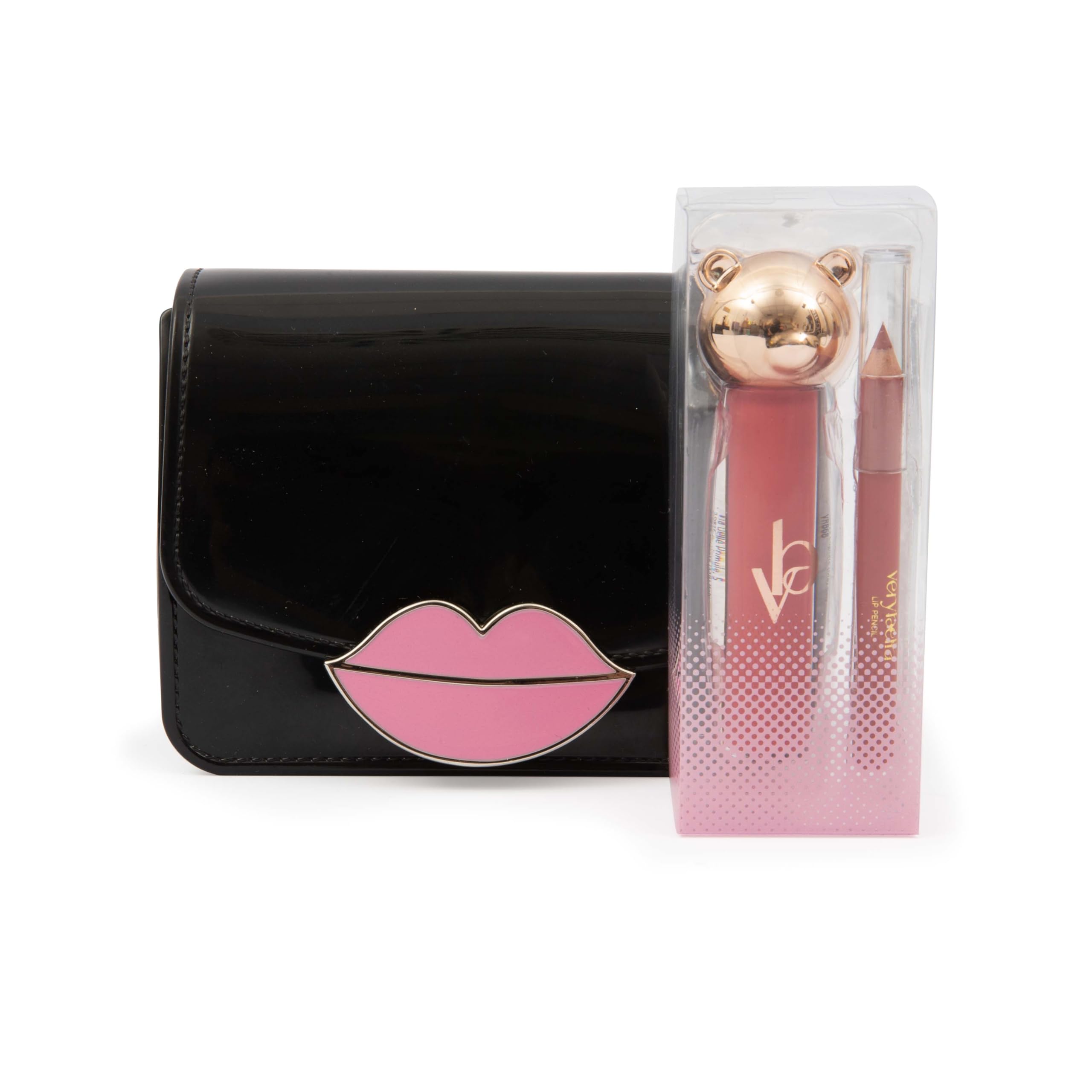 Very Bella Kiss VBag Black – Kids’ Fashion Shoulder Bag with Lip Tint & Lip Pencil – Stylish Clutch for Girls – Fun Beauty Roleplay Accessory – Gift Set for Parties & Dress-Up Play