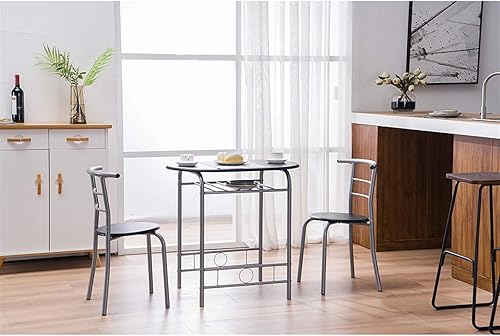 Miniatura 5 de Guangshuohui Juego de mesa de comedor con 2 sillas, juego de mesa de comedor, mesa de desayuno (una mesa y dos sillas) con estante de almacenamiento