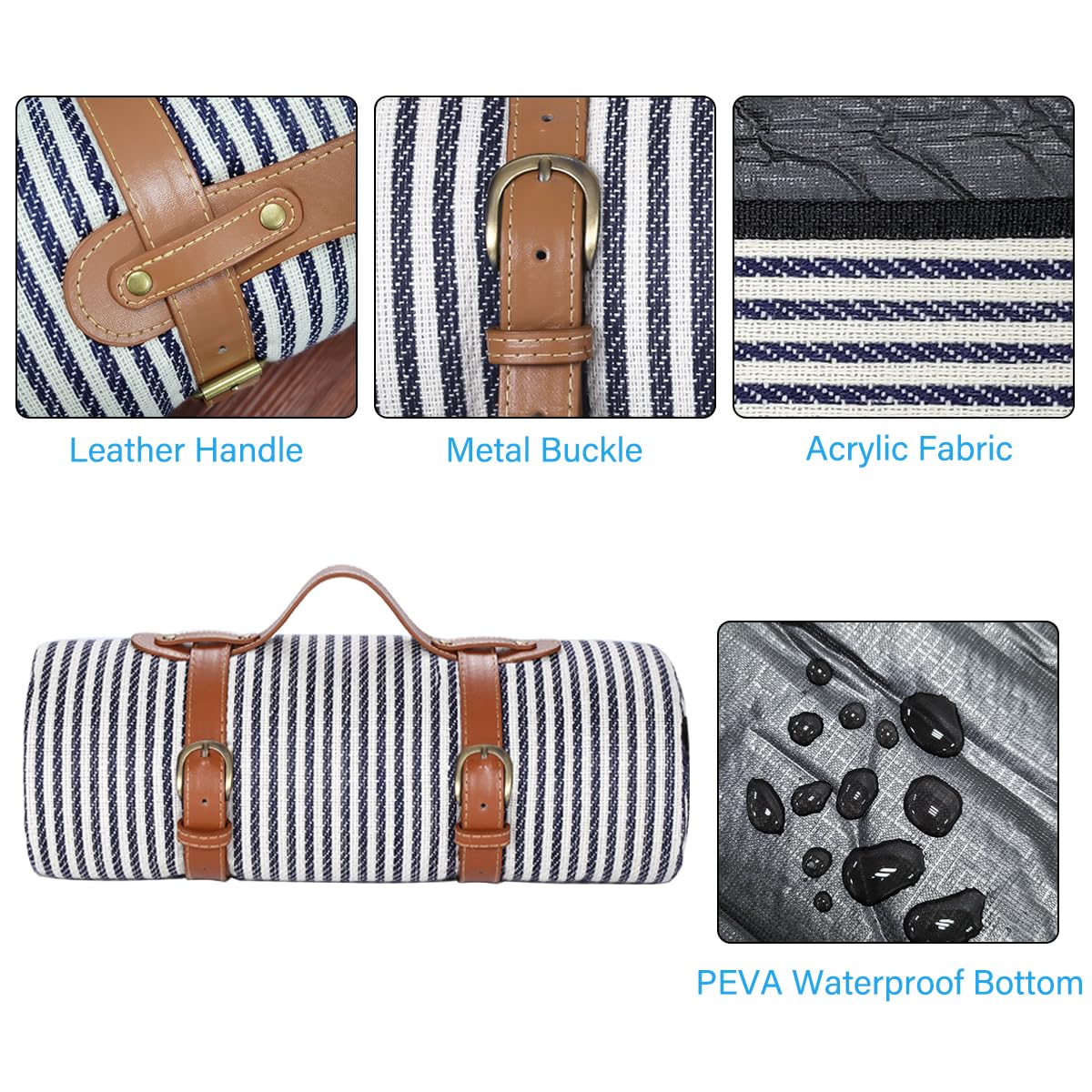 TRIXES Tartan Picknickdeken XL met draaggreep, waterdicht en zanddicht, voor picknick, camping en meer