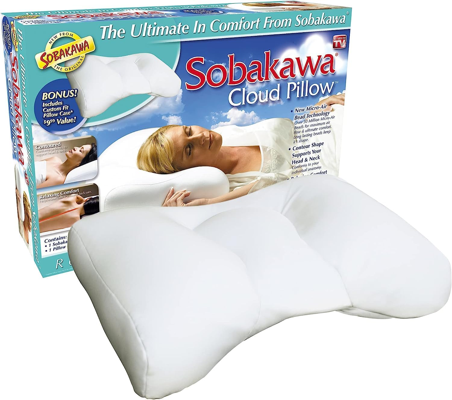 Cloud Pillow with Microbead Fill- Microbead Pillow- Contoured-Shaped Pillow for Neck
