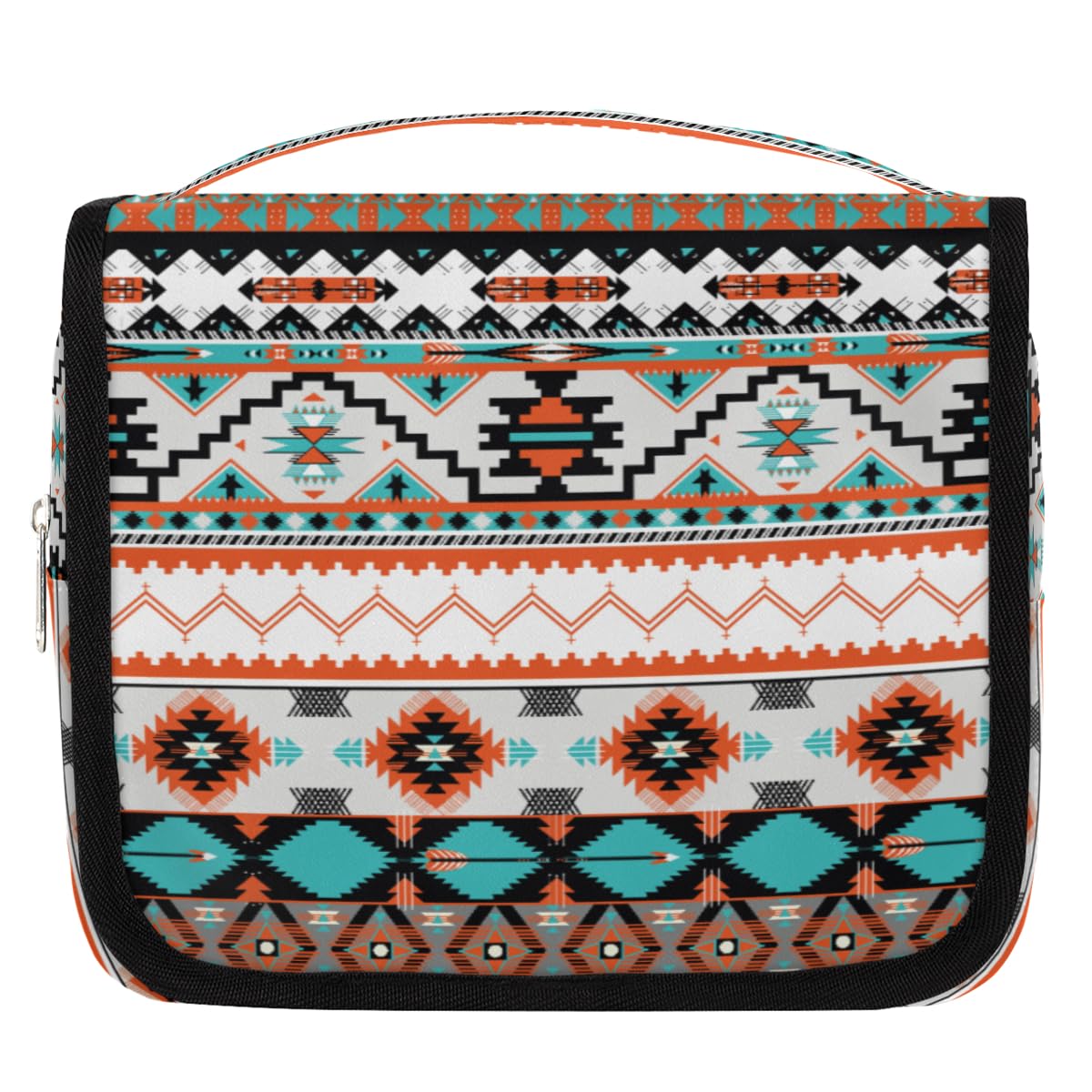 CFERSAN Travel Hanging Toiletry Bag for Women Men Tribe Ethnic Aztec Geometric Cosmetic Bag Waterproof Makeup Organizer for Accessories, Shampoo, Full