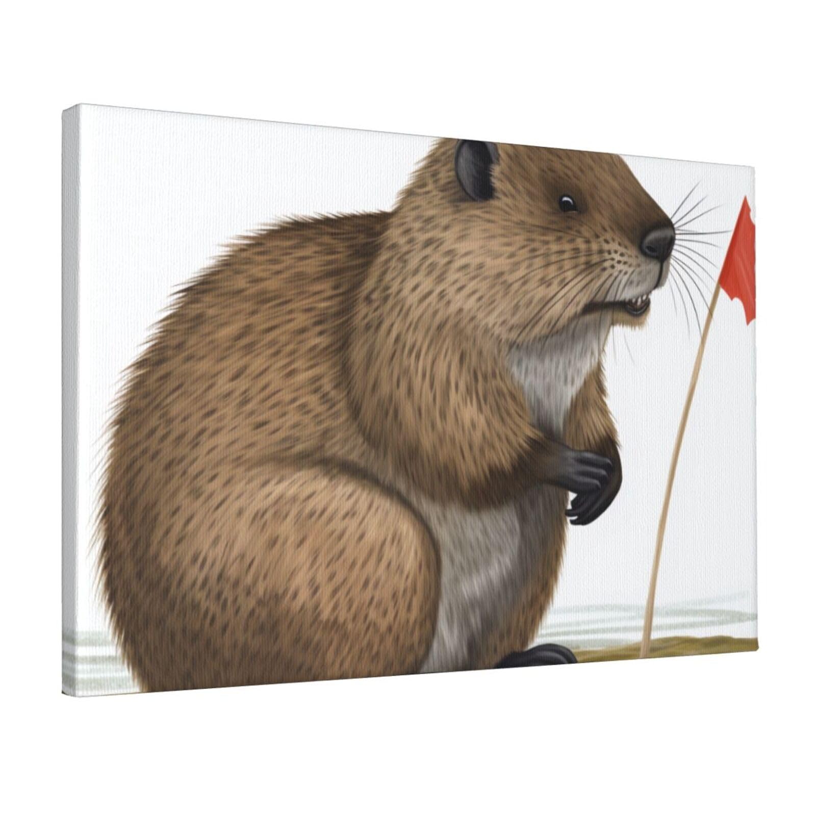 YKLJG Beaver cartoon Printed Wall Art Canvas Prints 45x30 CM Wooden Framed Picture Painting Artwork for Bedroom Kitchen Home Office Decor