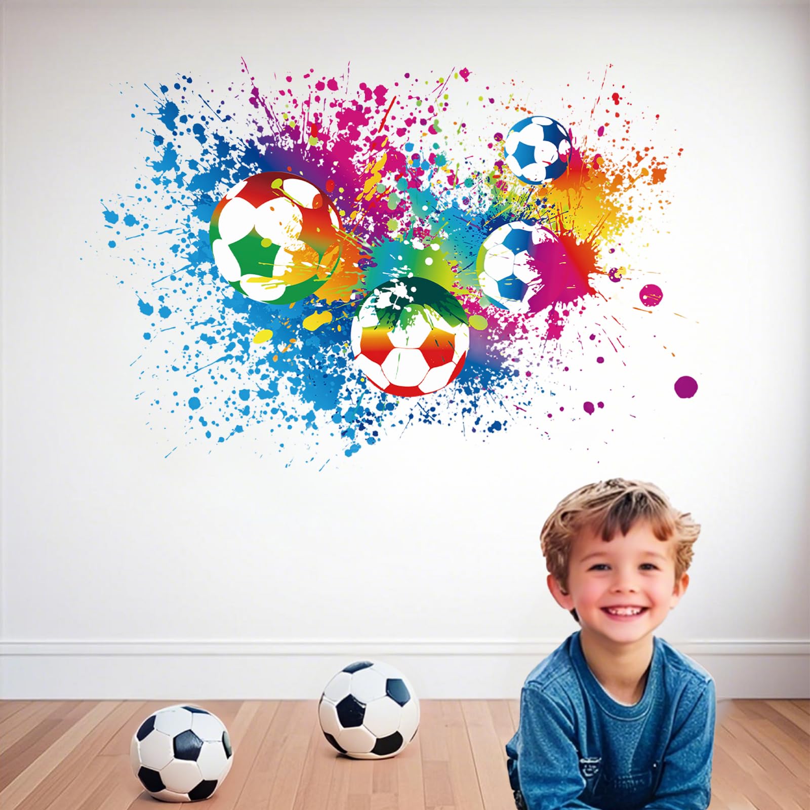 BMYUK Soccer Wall Decal Waterproof Colorful Three-Dimensional Self-Adhesive for Teenagers Game Room Children's Room Boys Bedroom Decorative Stickers (40x60CM)