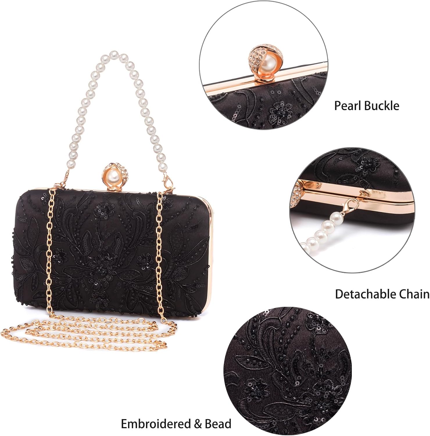 YYW Clutch Purses for Women Evening Bag Sequins Beaded Party Handbag Wedding Purse - Image 3