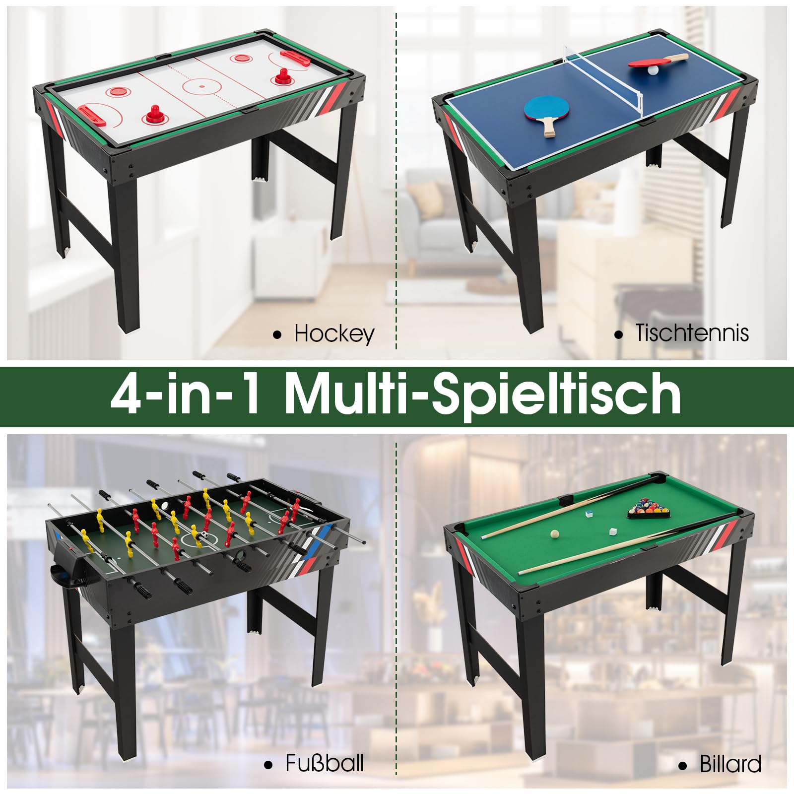GOPLUS Multifunktionale Spieltische, 4 in1/ 3 in 1 Tischkicker inkl. Billardtisch & Tischtennis & Airhockey Tisch, Kickertisch mit komplettem Zubehör für Kinder & Erwachsene & Familie