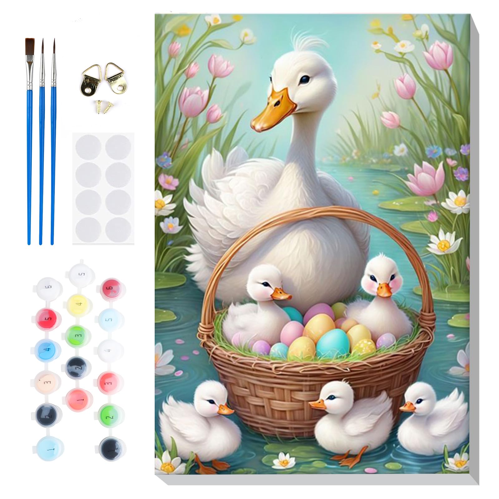 Lxmsja Pintar por Numeros Pato Adultos con Marco, DIY Cuadros para Pintar Pascua Colorear por Números Lienzos, Pintura Acrilica Manualidades Adulto Decoracion Hogar Pared 20x30cm