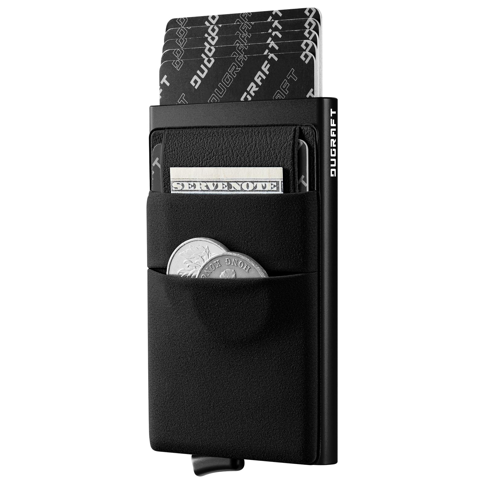 Minimalist Card Wallet for Men, Slim Wallet Card Holder Pop Up Wallet with Money Front Pocket RFID Blocking Metal Credit Card Case for Men, Small Smart Wallet (Black)