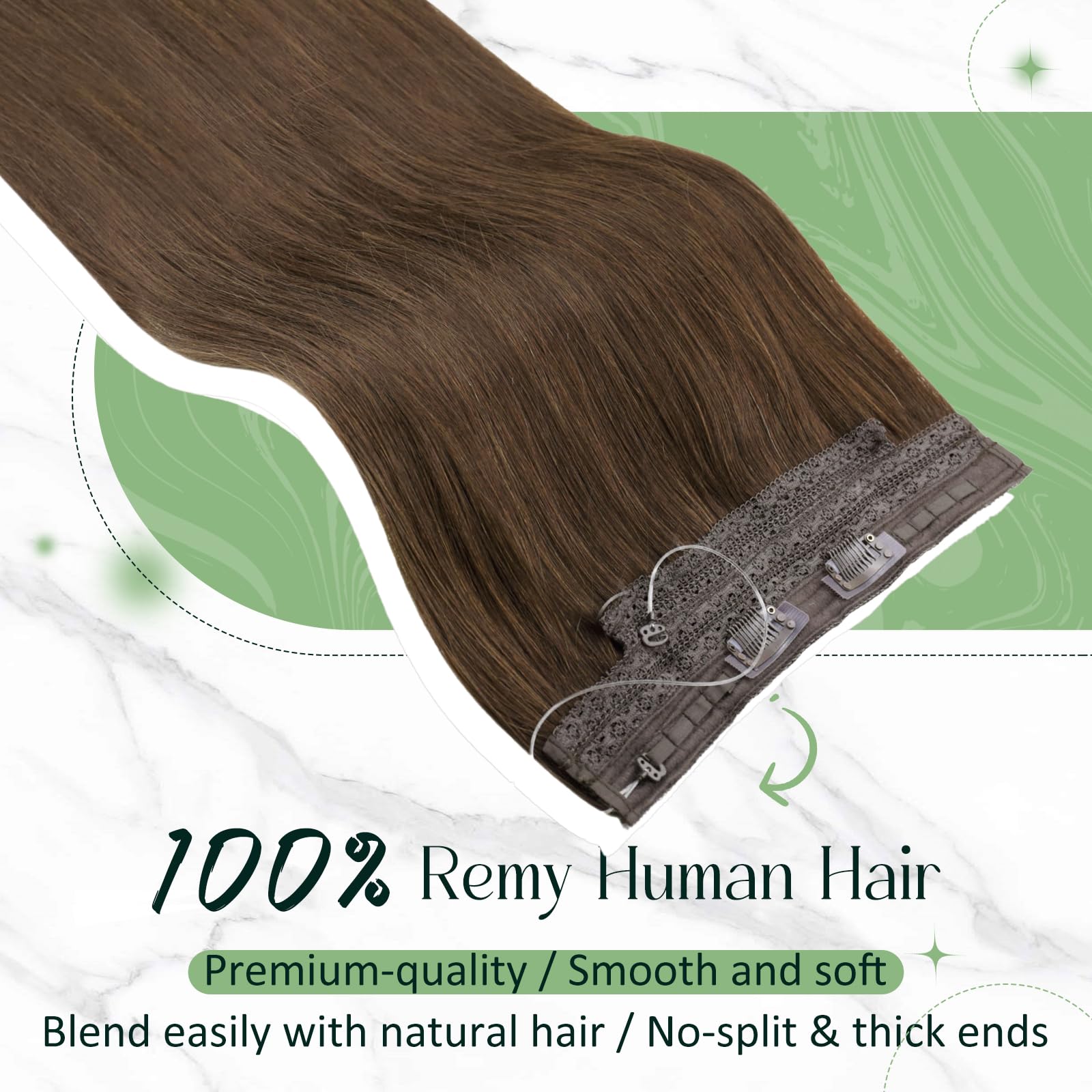 RUNATURE Invisible Wire Hair Extension Real Human Hair Brown Secret Fish Line Hair Extensions Invisible One Piece Headband Remy Straight Invisible Wire Hair 12 Inch 70 Gram #4 - Image 2