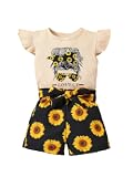 Axumity Kid Toddler Girl Clothes Summer Ruffle Sleeve Figure Graphic Shirt &plus; Shorts Summer Outfits Set