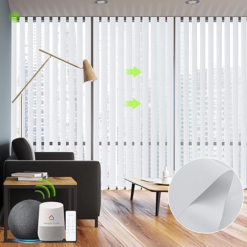Yoolax Persianas verticales motorizadas que funcionan con Alexa, persiana inteligente de filtrado de luz con control remoto, tamaño personalizado,