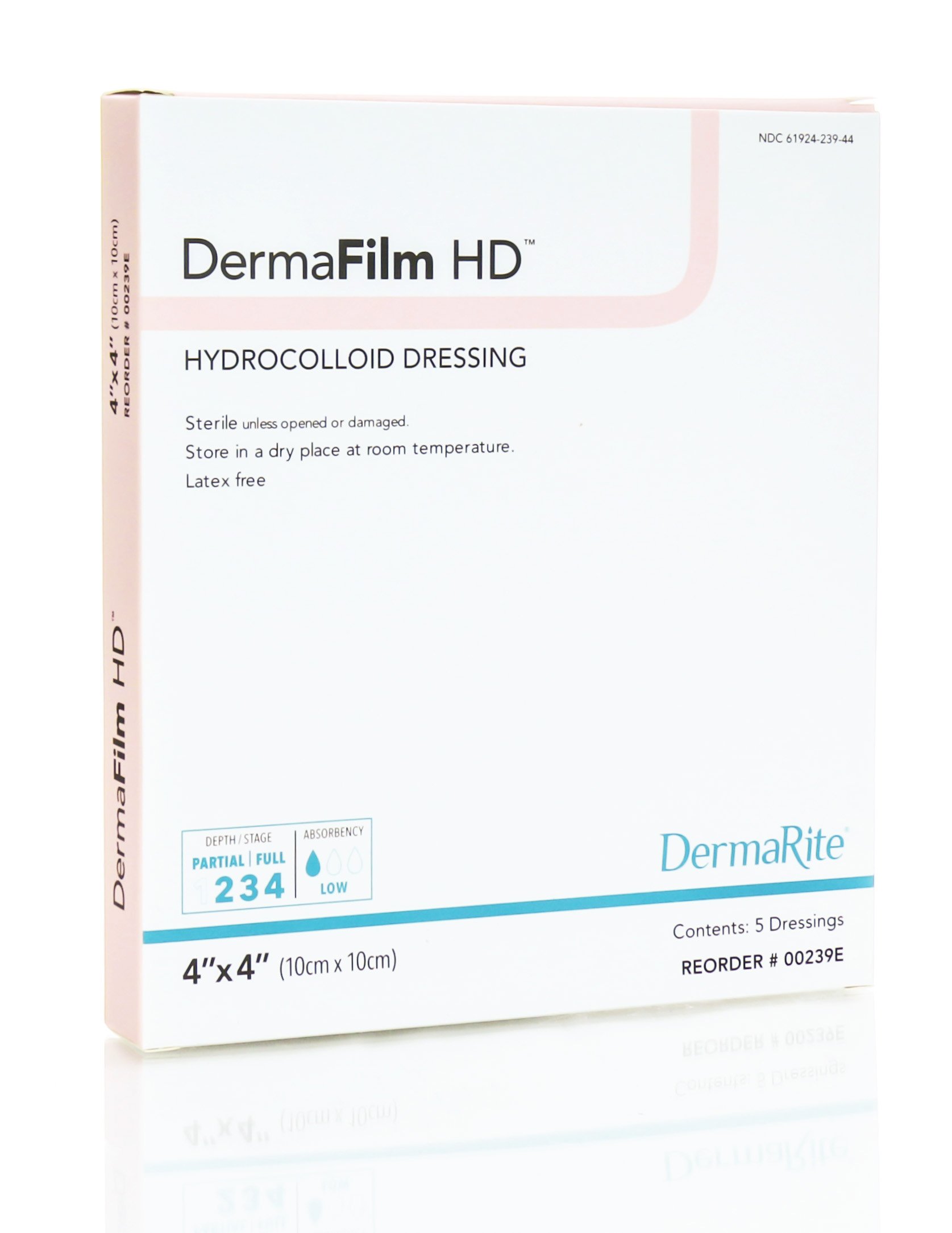 DermaRite's DermaFilm HD Hydrocolloid Wound Dressing - High Density with Film Backing, Promotes Healing - 4 in. x 4 in., 1 Count, 5 Packs, 5 Total