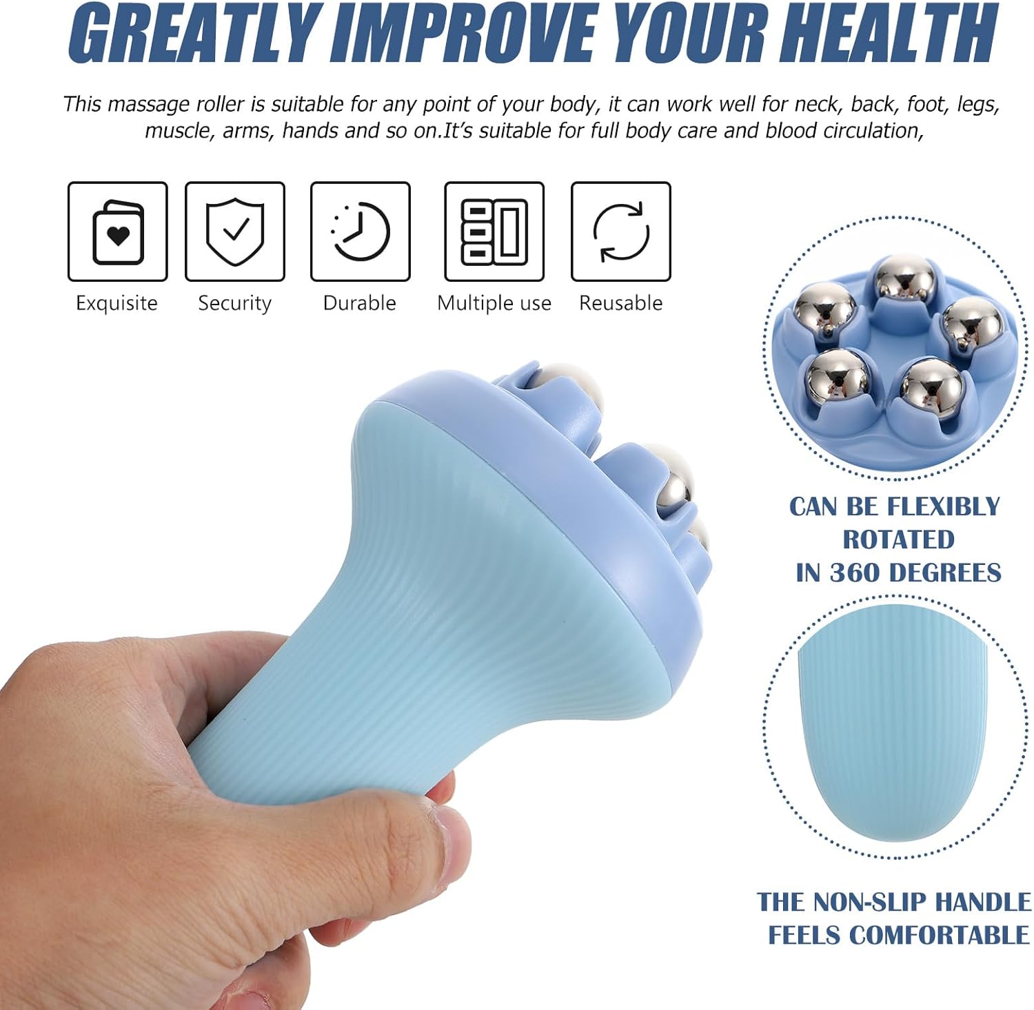 Hemoton Massage Ball Roller,Massage Ball Roller with Handle, for Body, Neck, Back, Foot,Muscle Tool to Help with Muscles, Neck, and Back Pain,Ice Face,Steel Beads Massager - Image 6