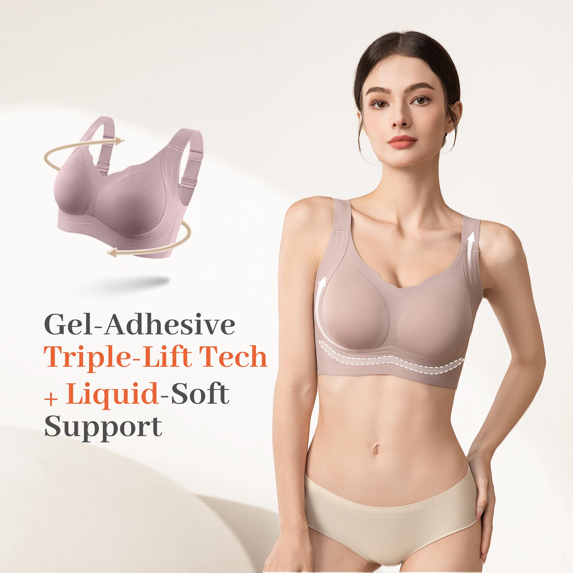 Fittingirls Reggiseno Senza Ferretto Bordo Smerlato, Senza Cuciture Copertura Totale Supporto Coppe Imbottite - Adatto a Ogni Scenario