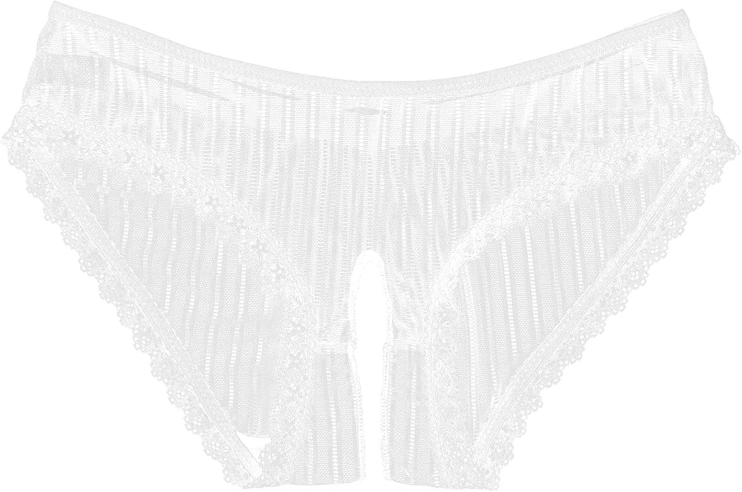 FEESHOW Unisex Sexy Transparent Lace Sissy Panties Crotchless Striped Briefs Strappy Underwear