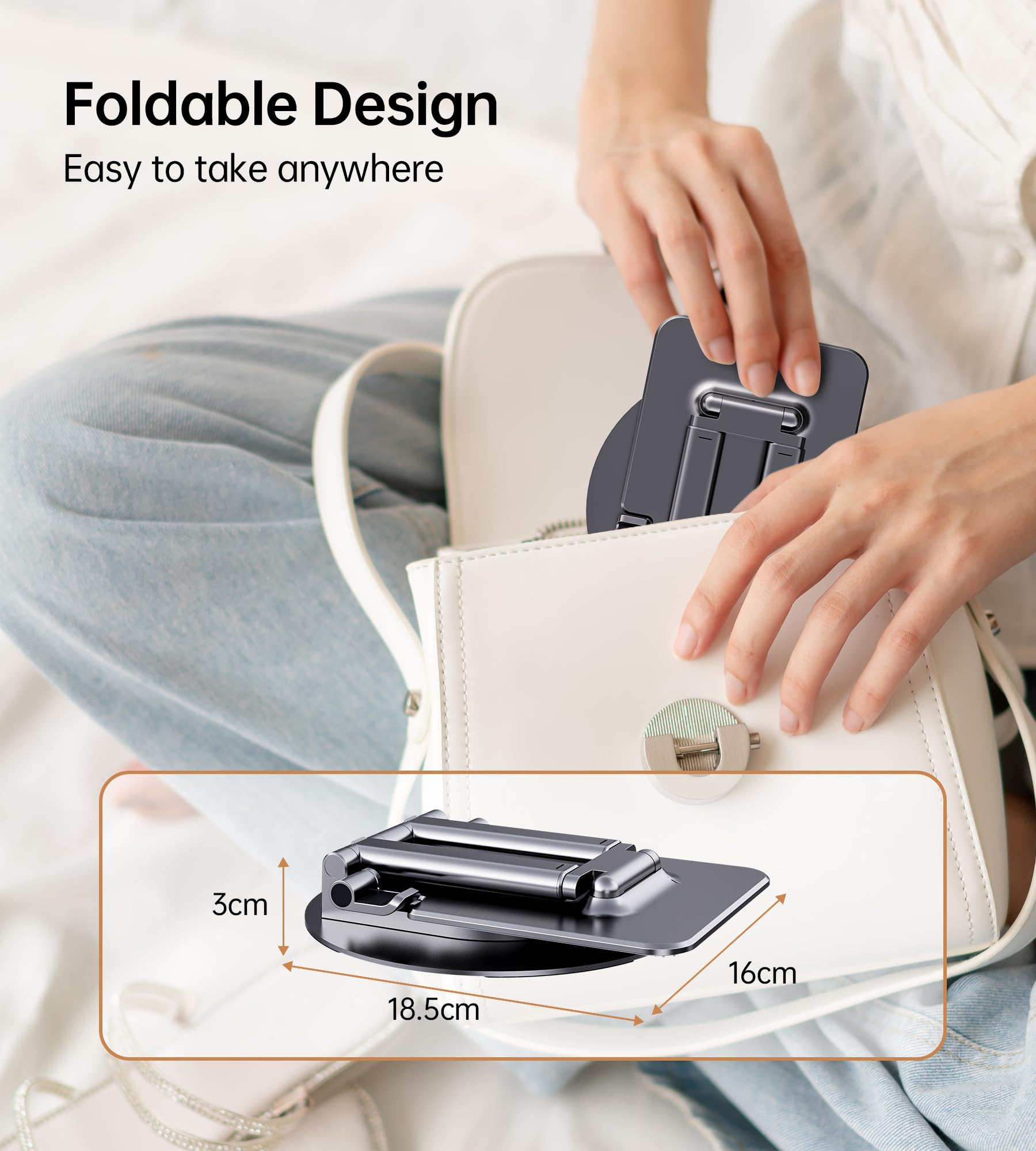 Kaishuai Tabletstandaard, tablethouder voor bed, zwart, iPad 360 draaibare metalen deur, met magnetische houder, inklapbaar, telefoonhouder voor de tafel